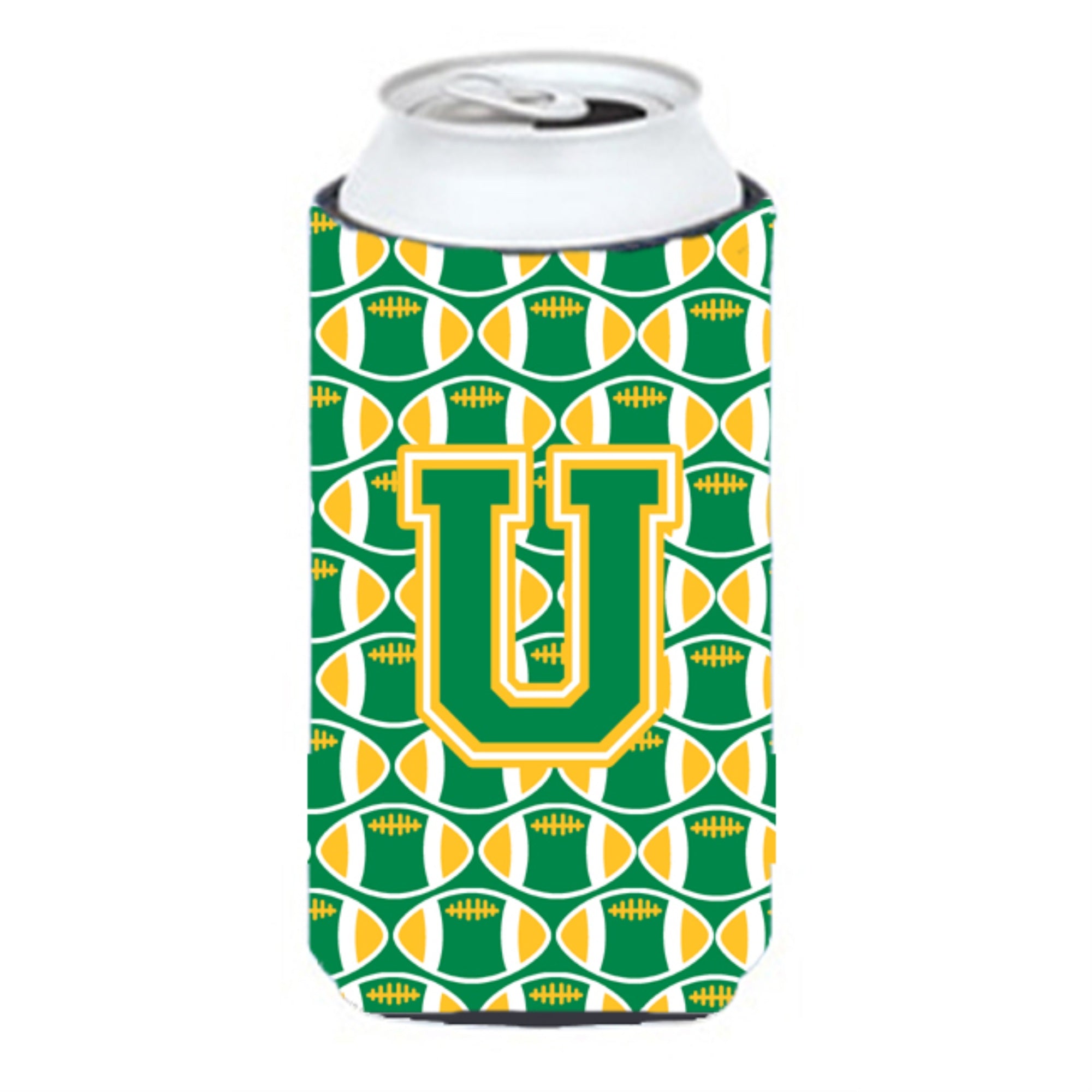 Letter U Football Green And Gold Tall Boy Beverage Insulator Hugger Cj1069-Utbc