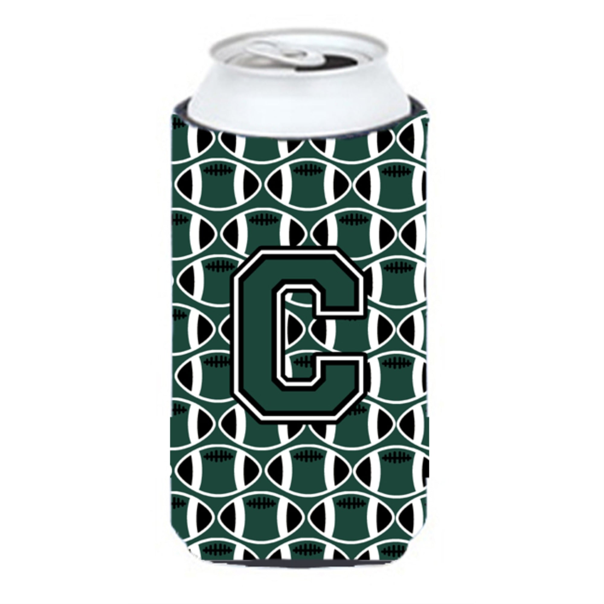 Letter C Football Green And White Tall Boy Beverage Insulator Hugger Cj1071-Ctbc