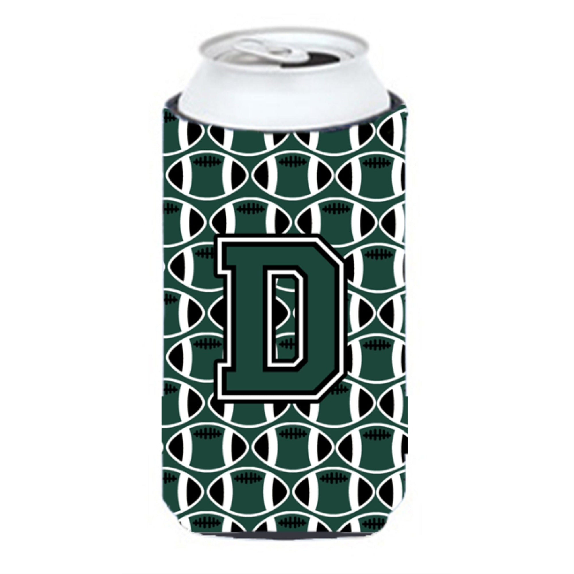 Letter D Football Green And White Tall Boy Beverage Insulator Hugger Cj1071-Dtbc