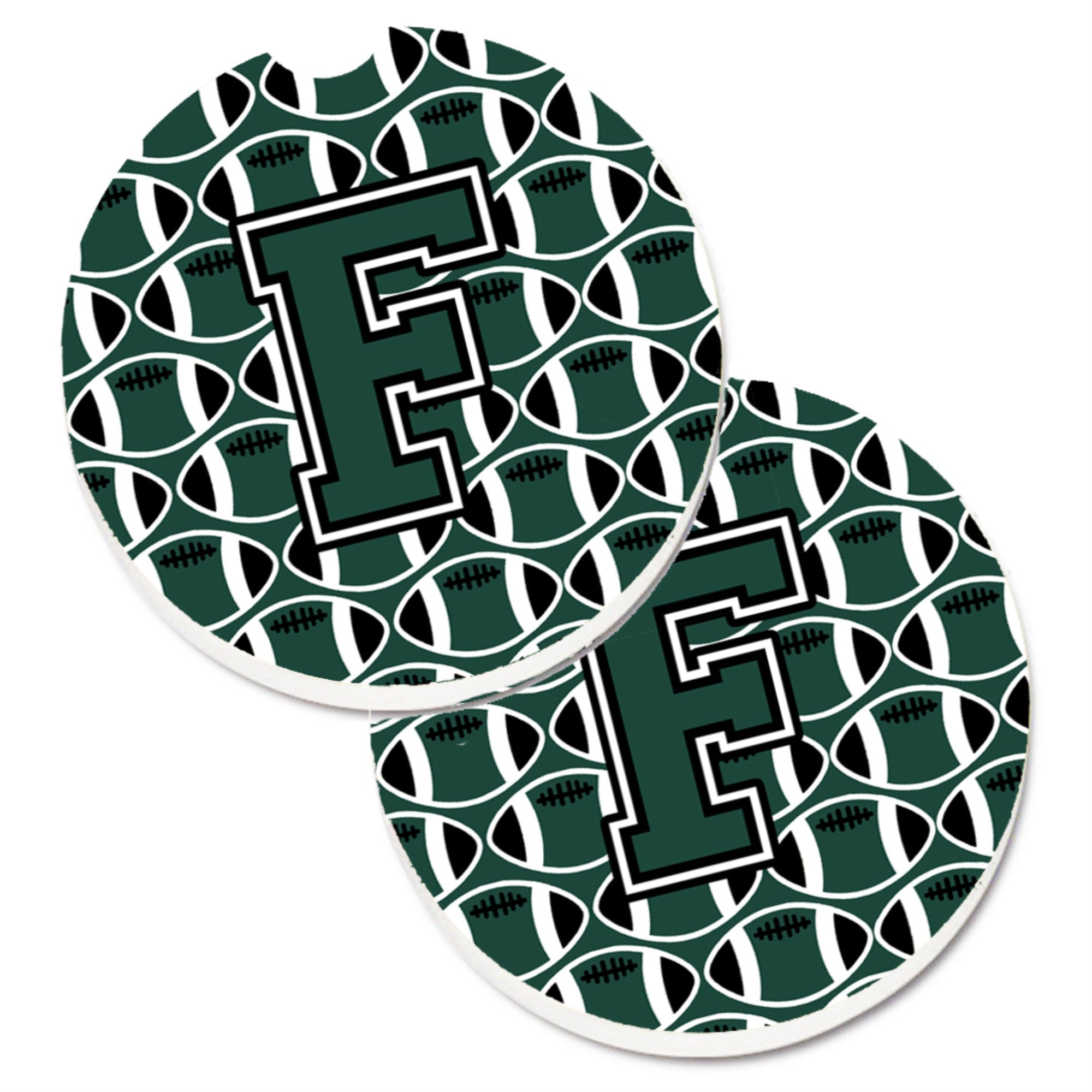 'Caroline'S Treasures Letter F Football Green & White Set Of 2 Cup Holder Car Coasters Cj1071-Fcarc, 2.56, Multicolor''