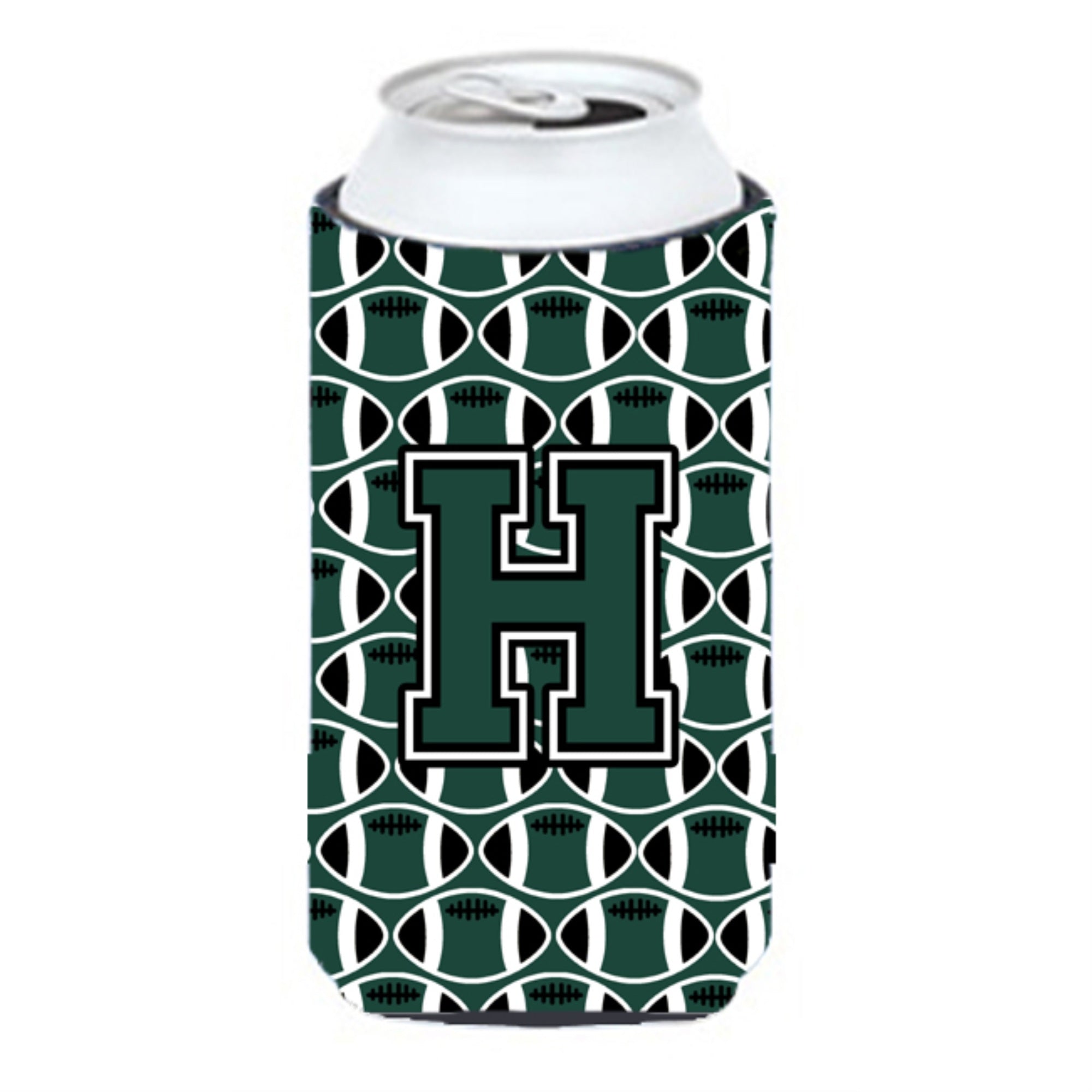 Letter H Football Green And White Tall Boy Beverage Insulator Hugger Cj1071-Htbc