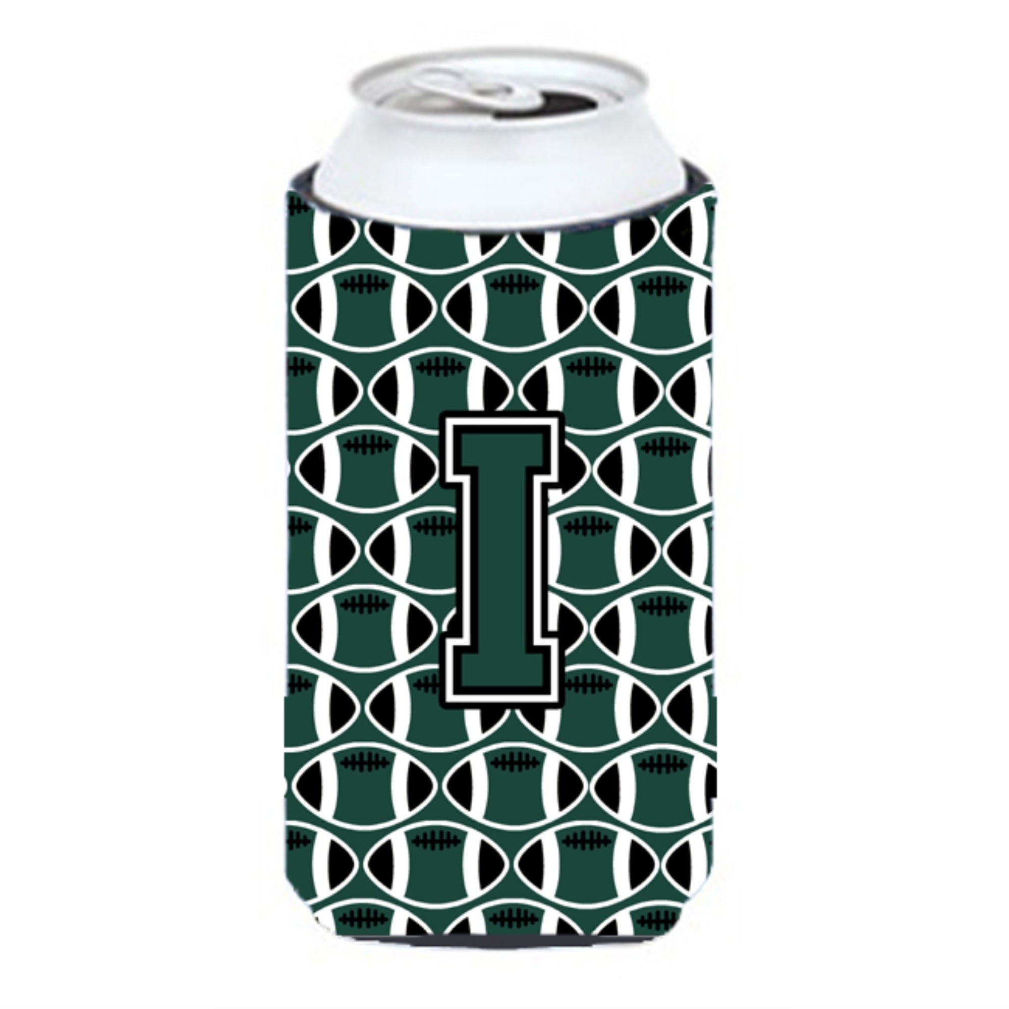 Letter I Football Green And White Tall Boy Beverage Insulator Hugger Cj1071-Itbc