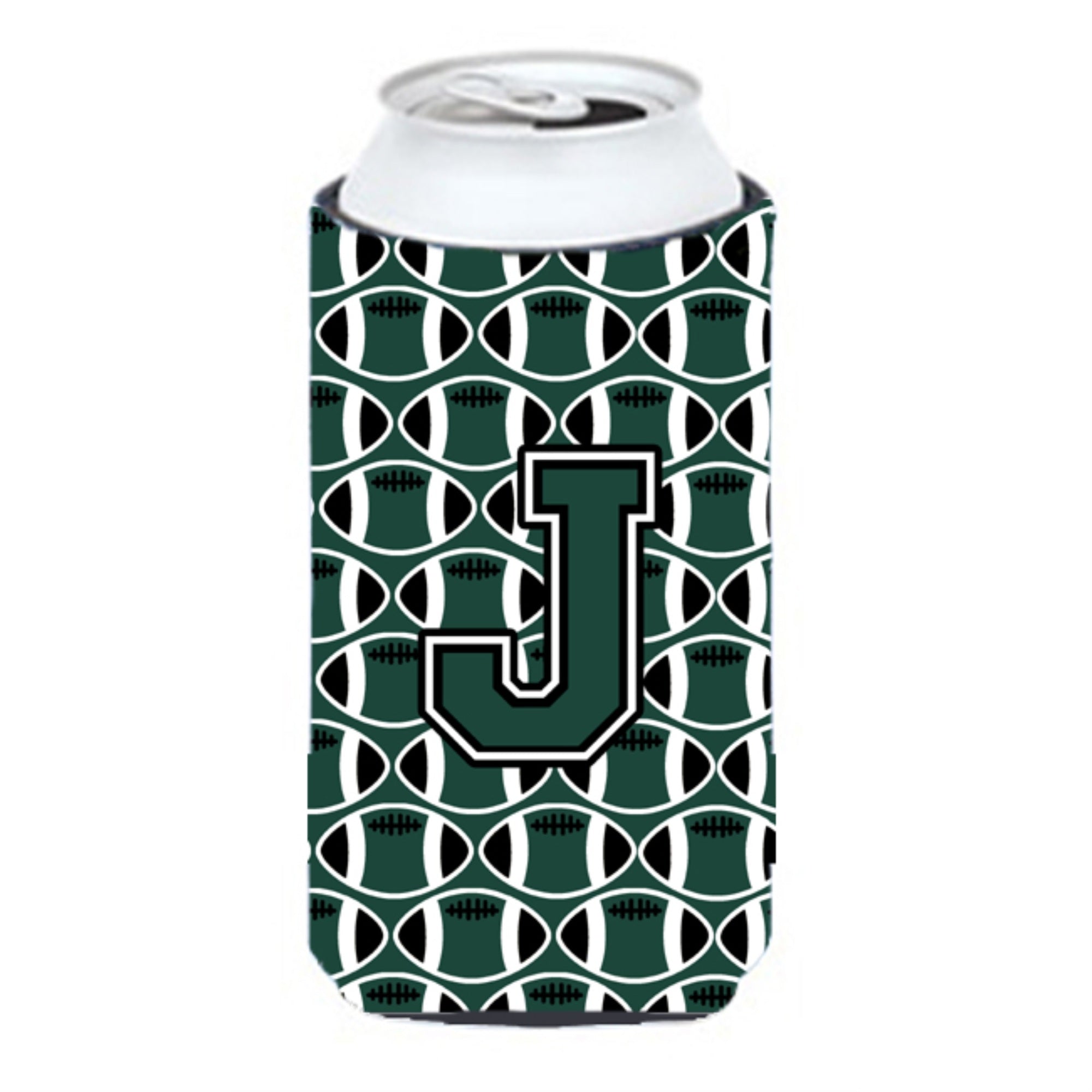 Letter J Football Green And White Tall Boy Beverage Insulator Hugger Cj1071-Jtbc