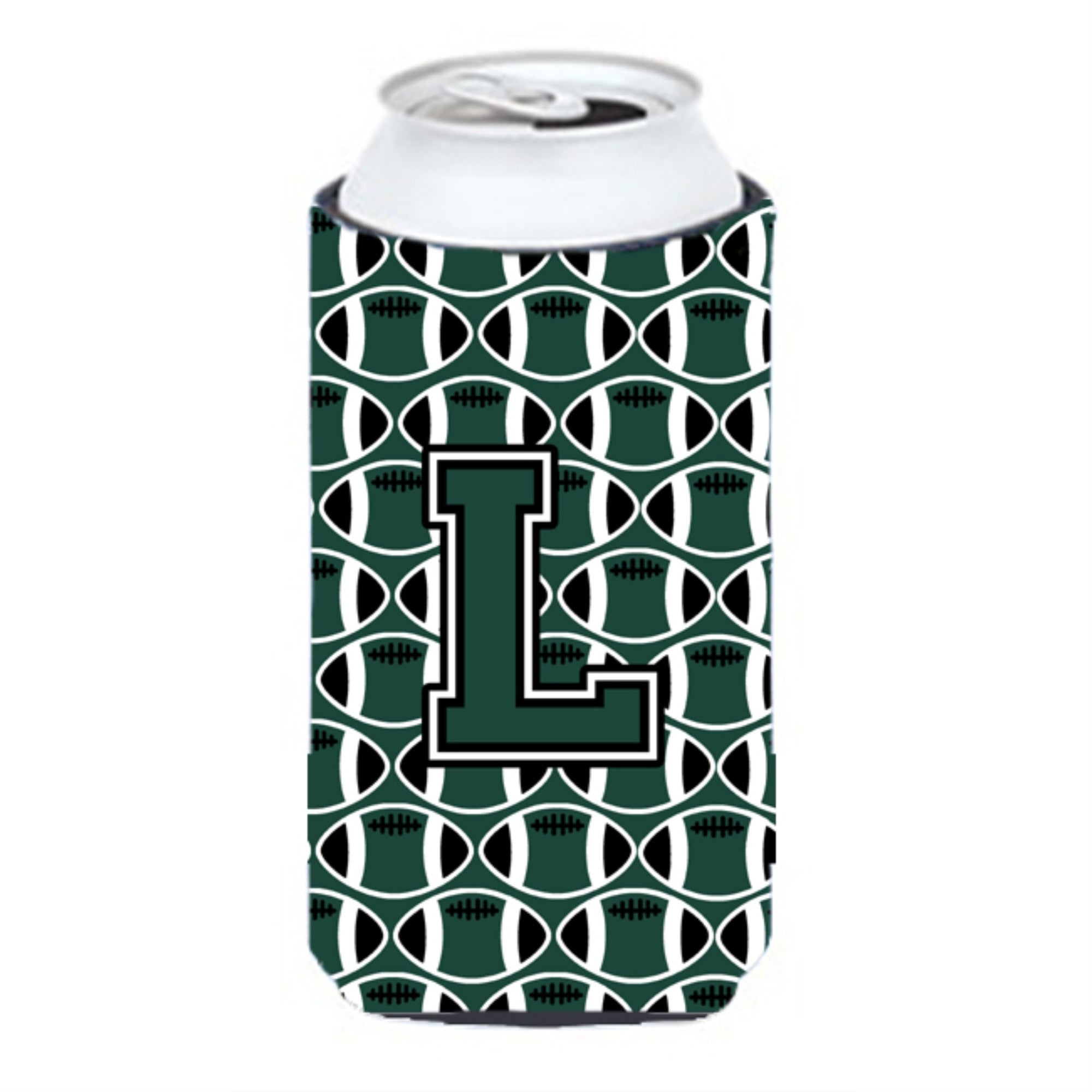 Letter L Football Green And White Tall Boy Beverage Insulator Hugger Cj1071-Ltbc