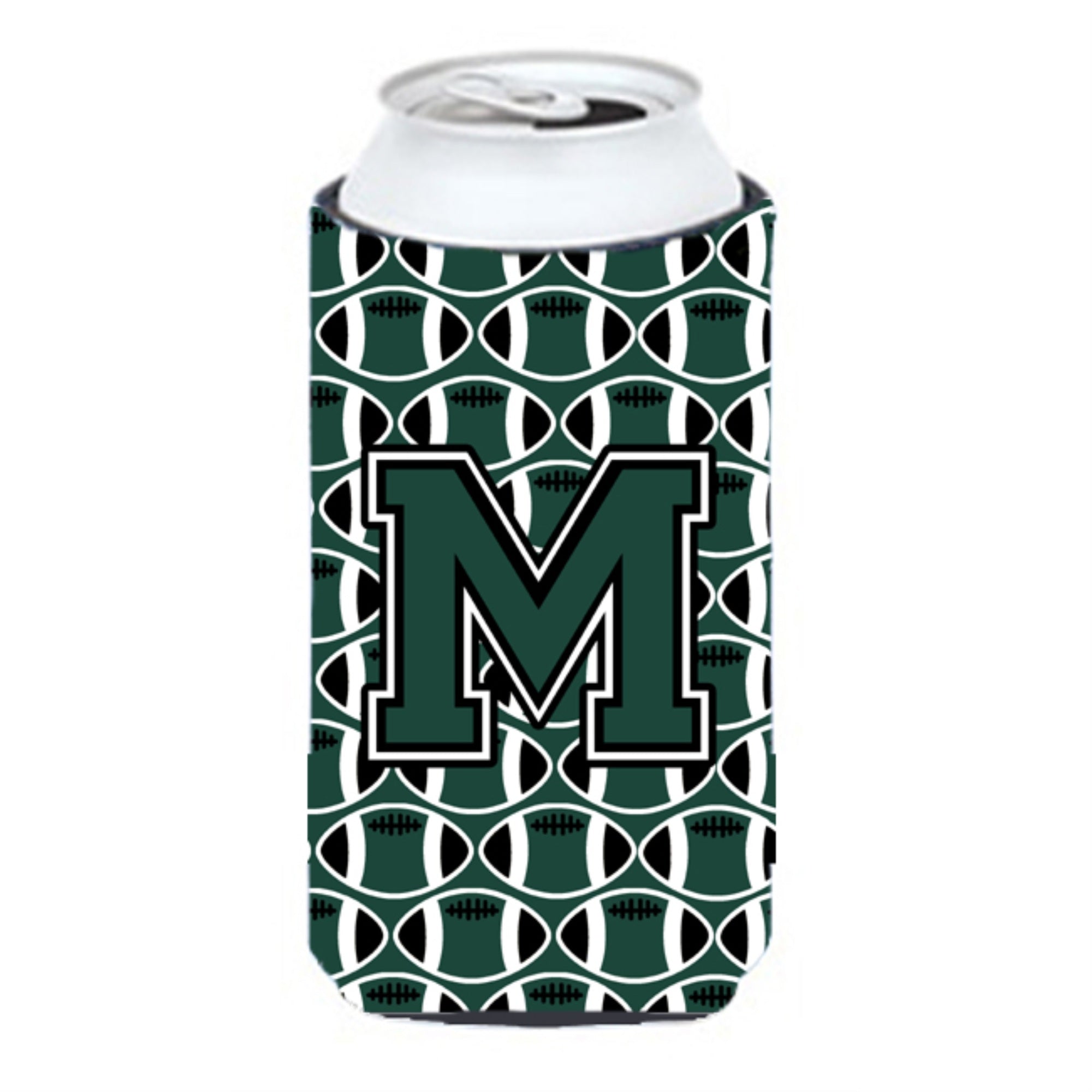 Letter M Football Green And White Tall Boy Beverage Insulator Hugger Cj1071-Mtbc