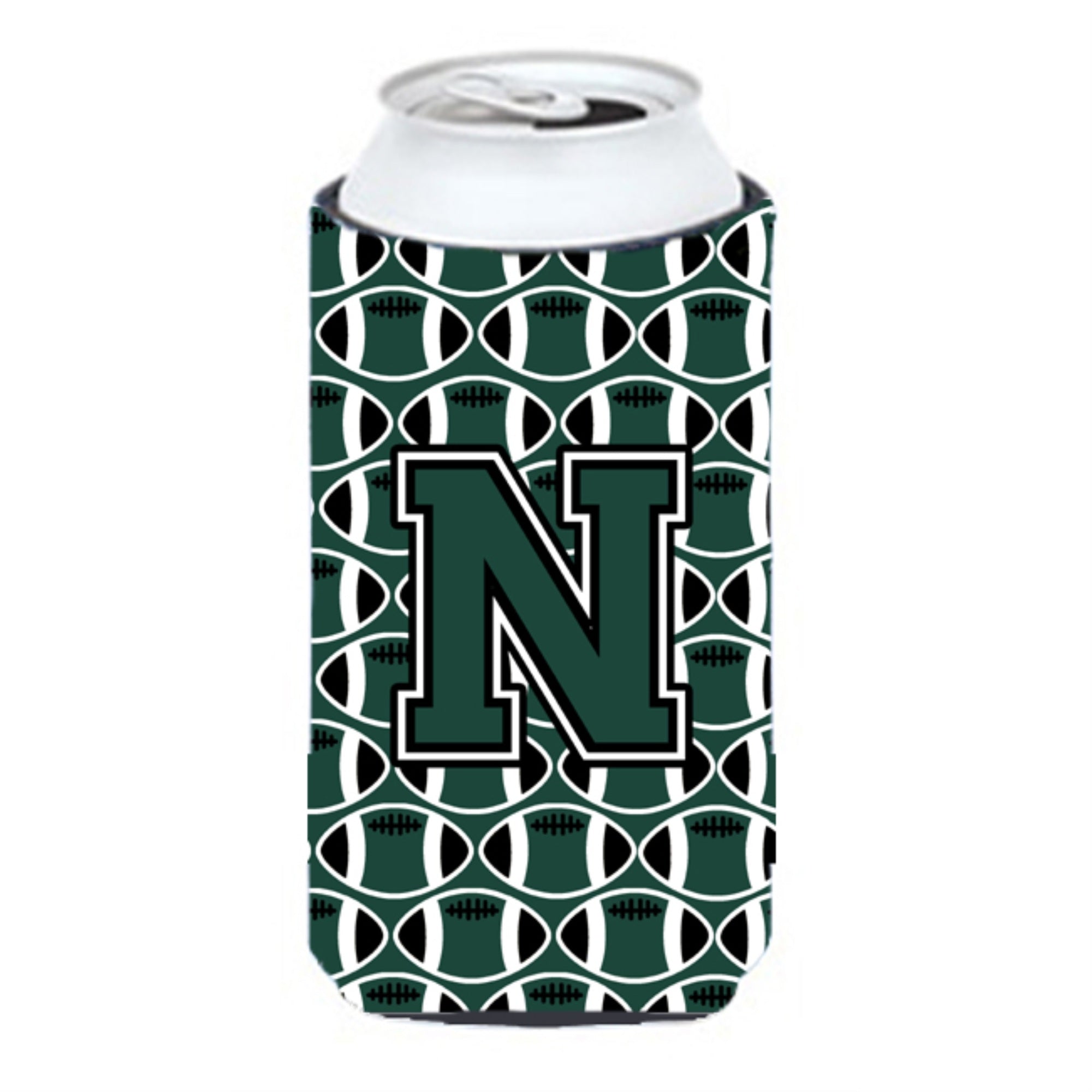 Letter N Football Green And White Tall Boy Beverage Insulator Hugger Cj1071-Ntbc
