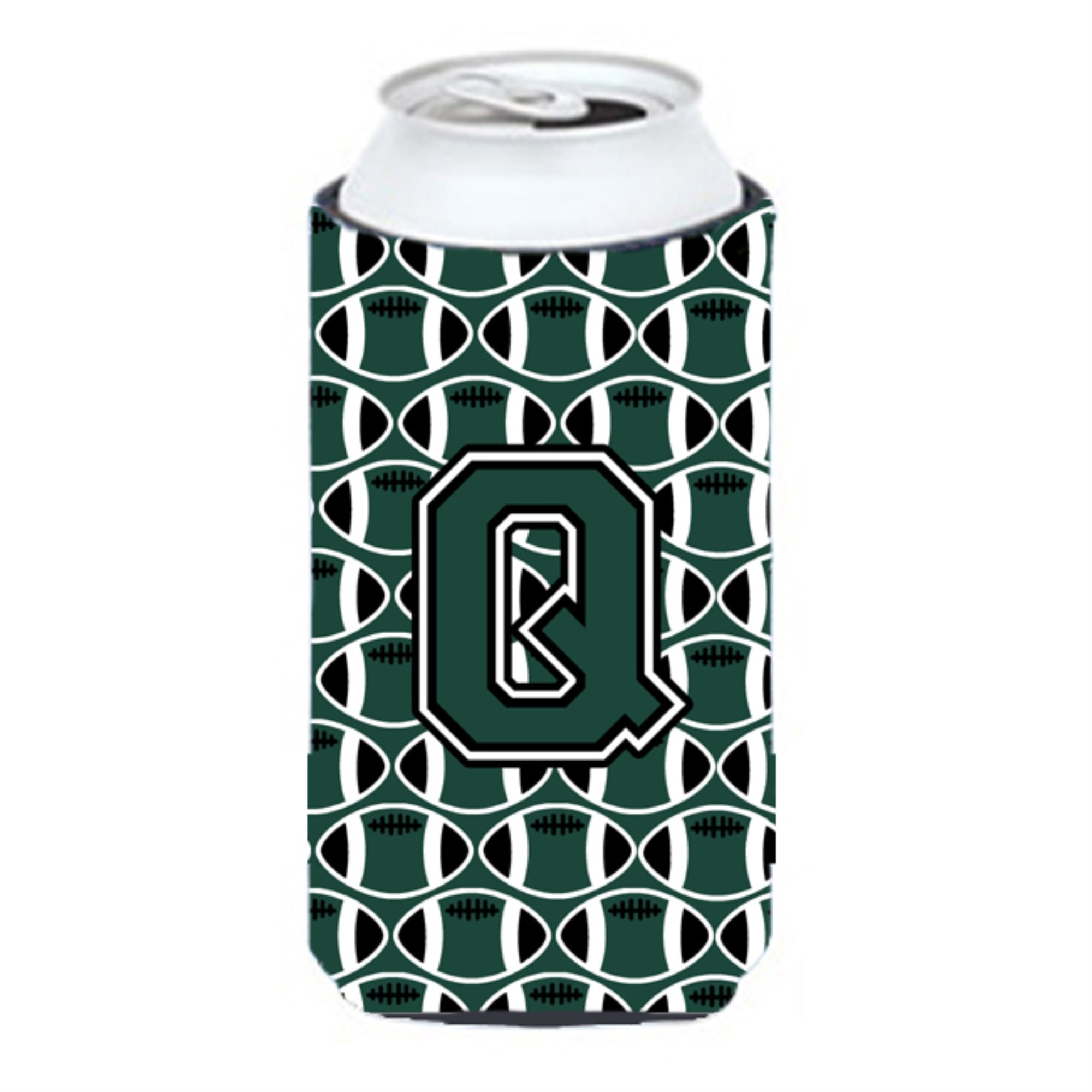 Letter Q Football Green And White Tall Boy Beverage Insulator Hugger Cj1071-Qtbc