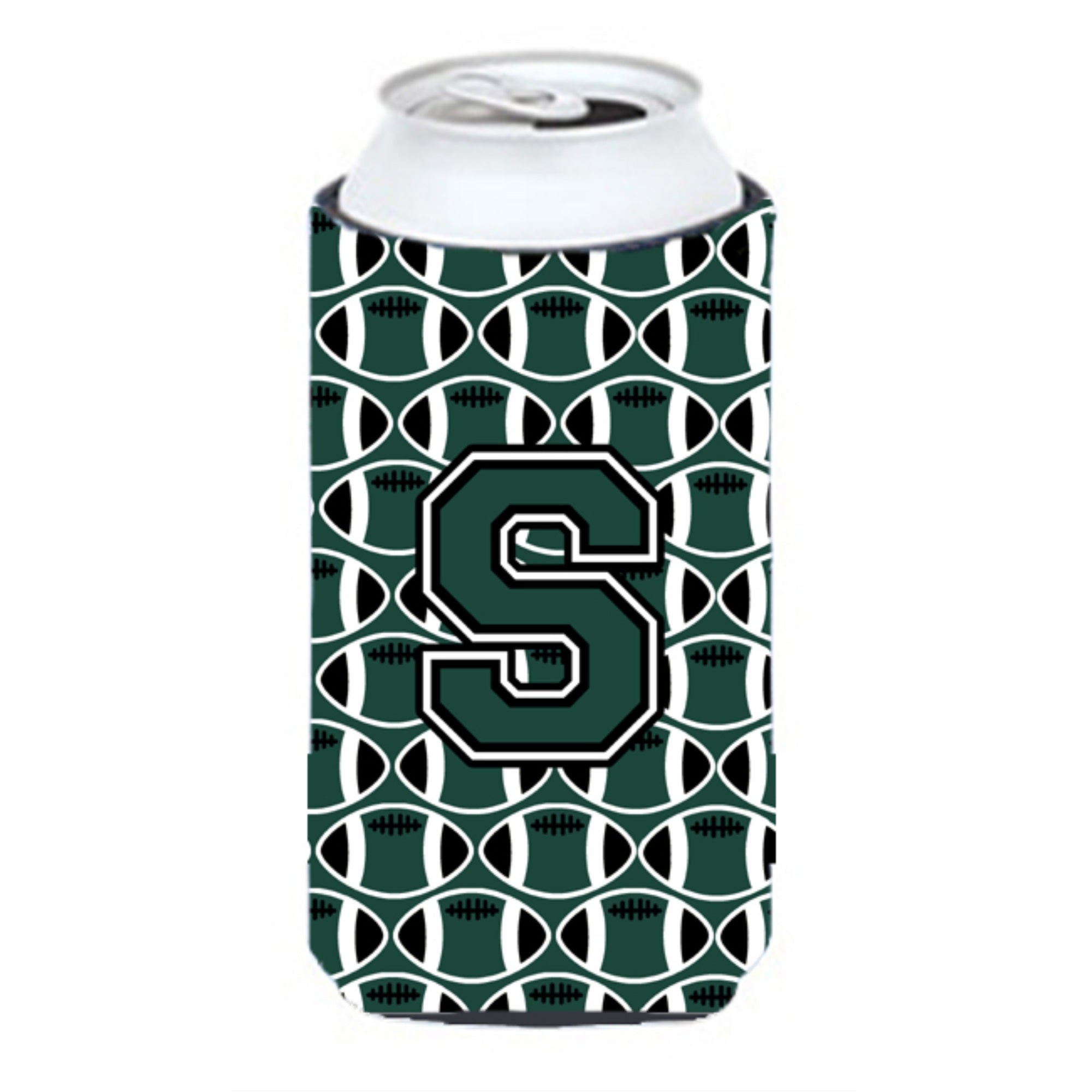 Letter S Football Green And White Tall Boy Beverage Insulator Hugger Cj1071-Stbc