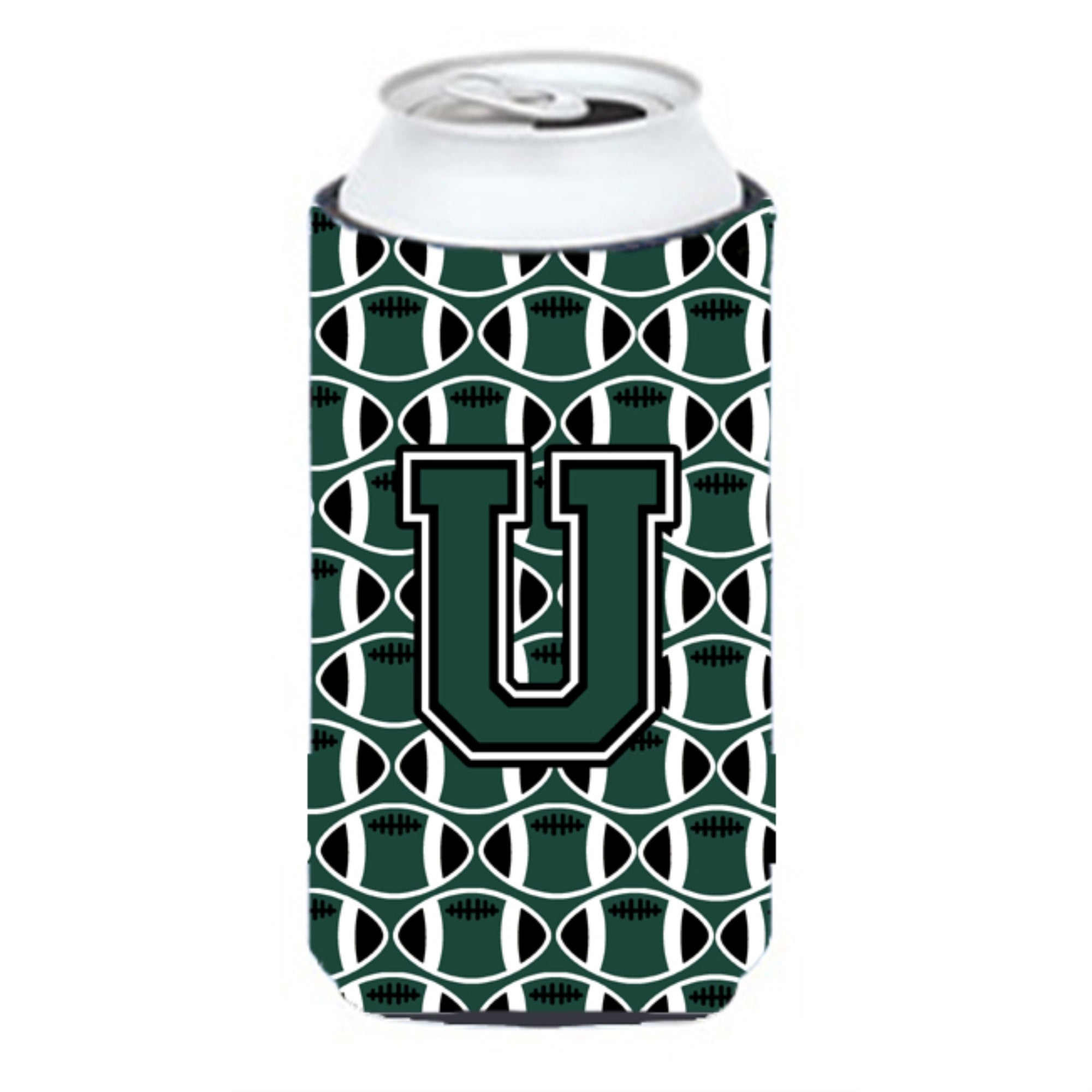 Letter U Football Green And White Tall Boy Beverage Insulator Hugger Cj1071-Utbc