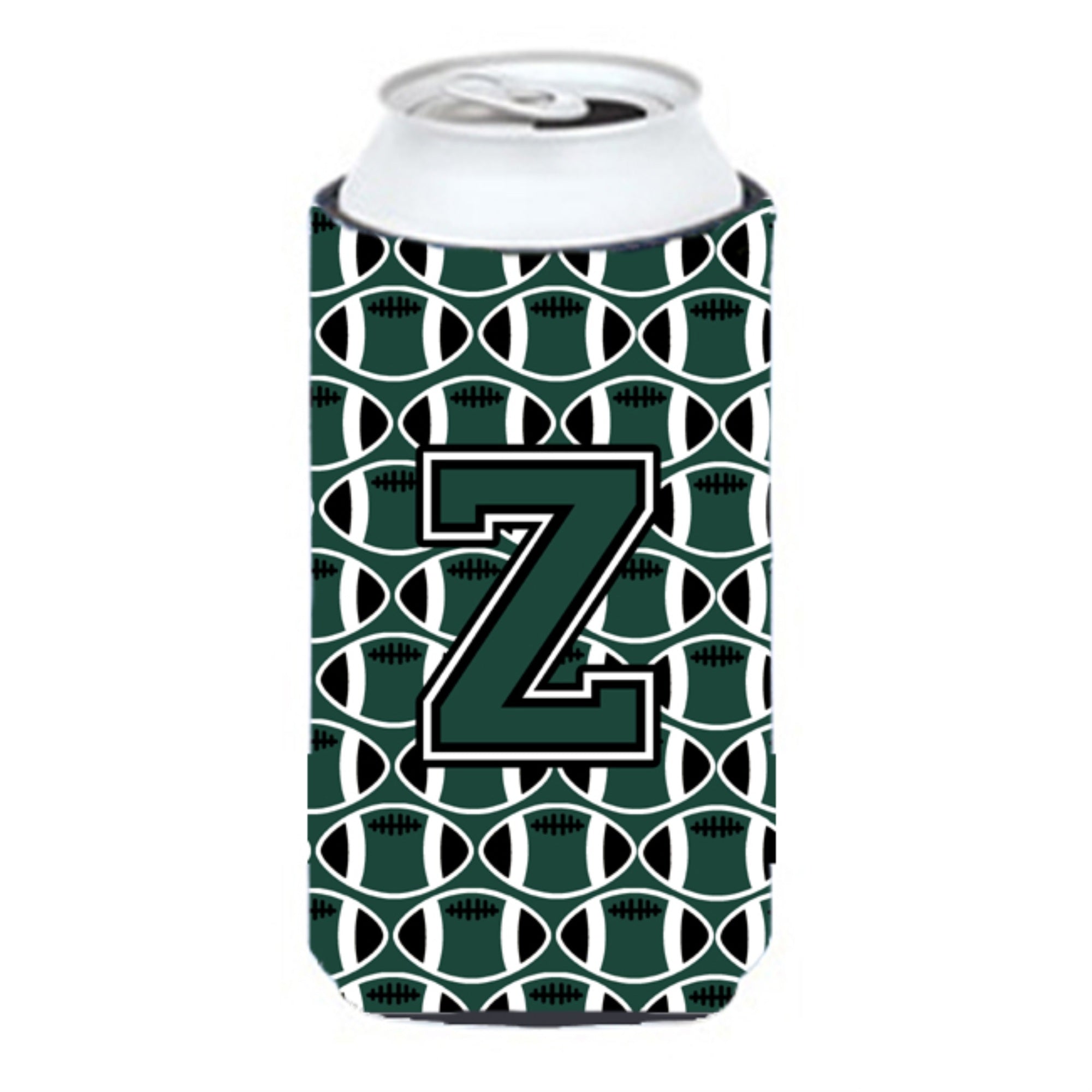 Letter Z Football Green And White Tall Boy Beverage Insulator Hugger Cj1071-Ztbc