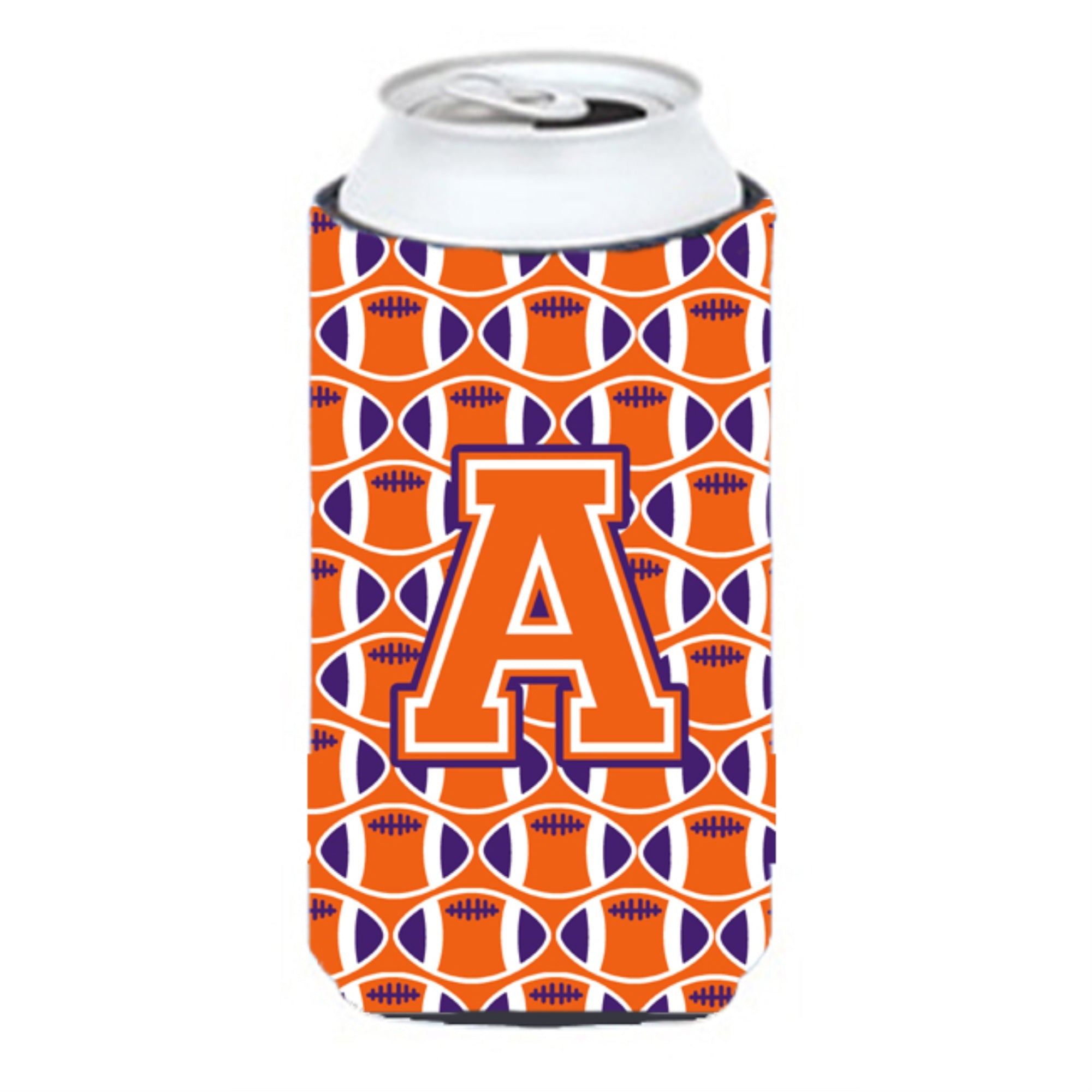 'Letter A Football Orange, White And Regalia Tall Boy Beverage Insulator Hugger Cj1072-Atbc''