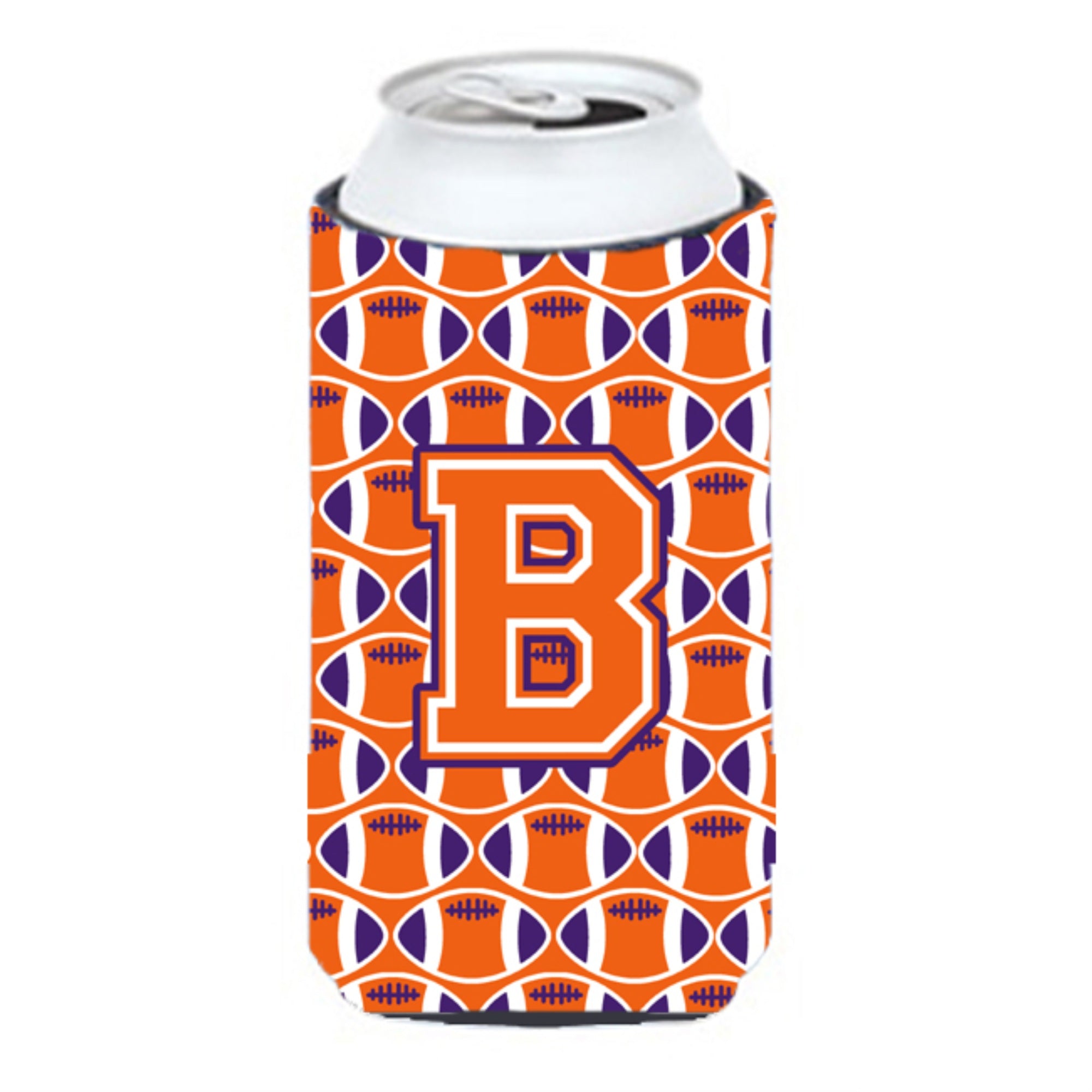 'Letter B Football Orange, White And Regalia Tall Boy Beverage Insulator Hugger Cj1072-Btbc''