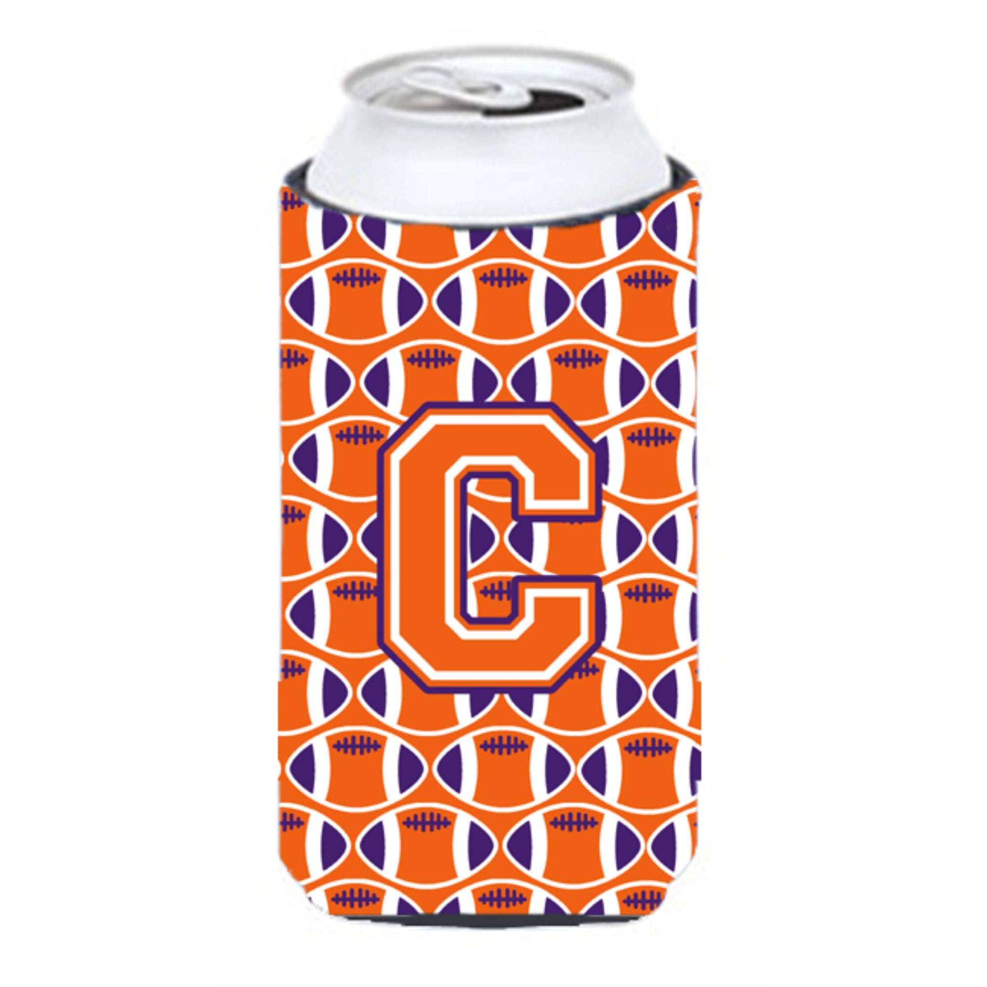 'Letter C Football Orange, White And Regalia Tall Boy Beverage Insulator Hugger Cj1072-Ctbc''