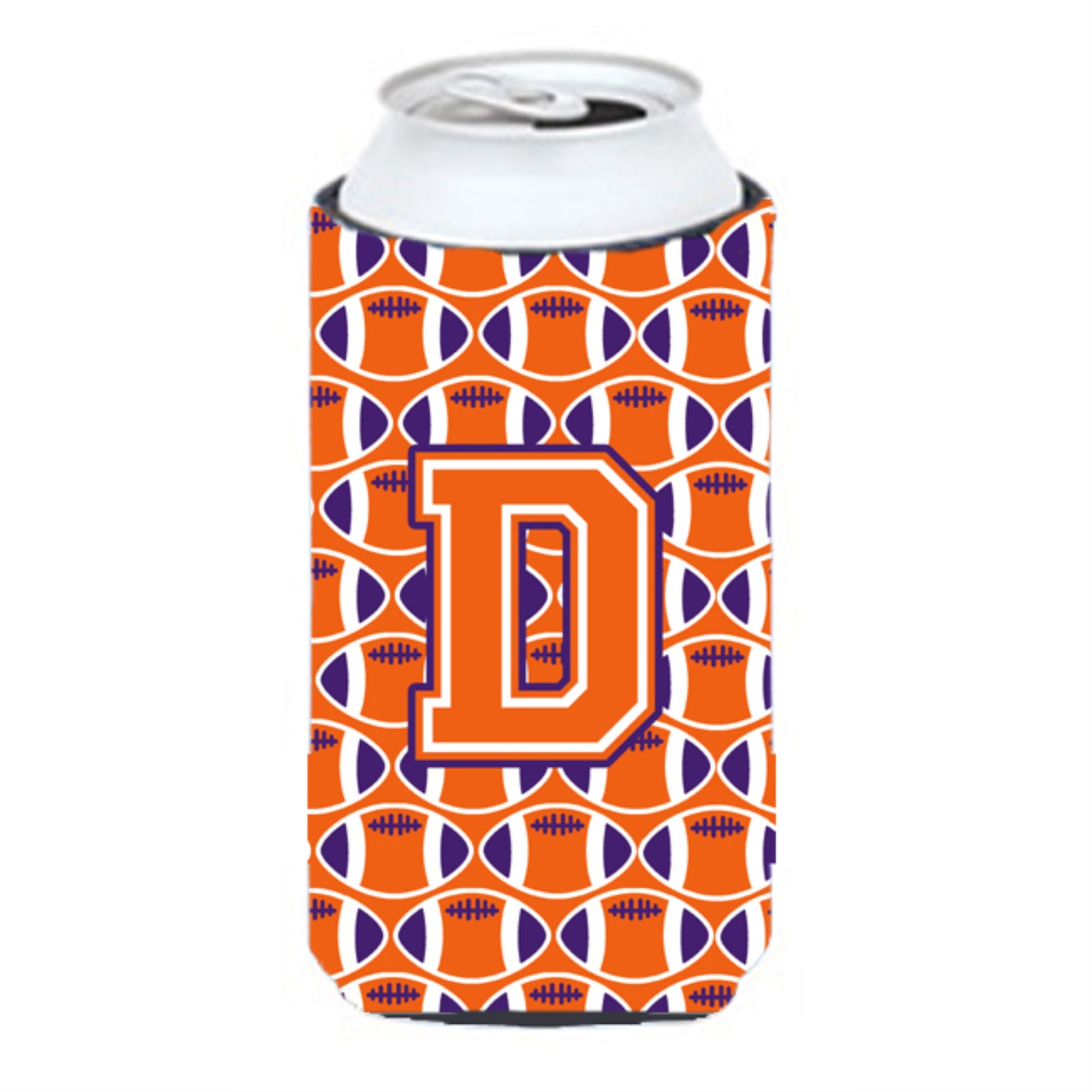 'Letter D Football Orange, White And Regalia Tall Boy Beverage Insulator Hugger Cj1072-Dtbc''