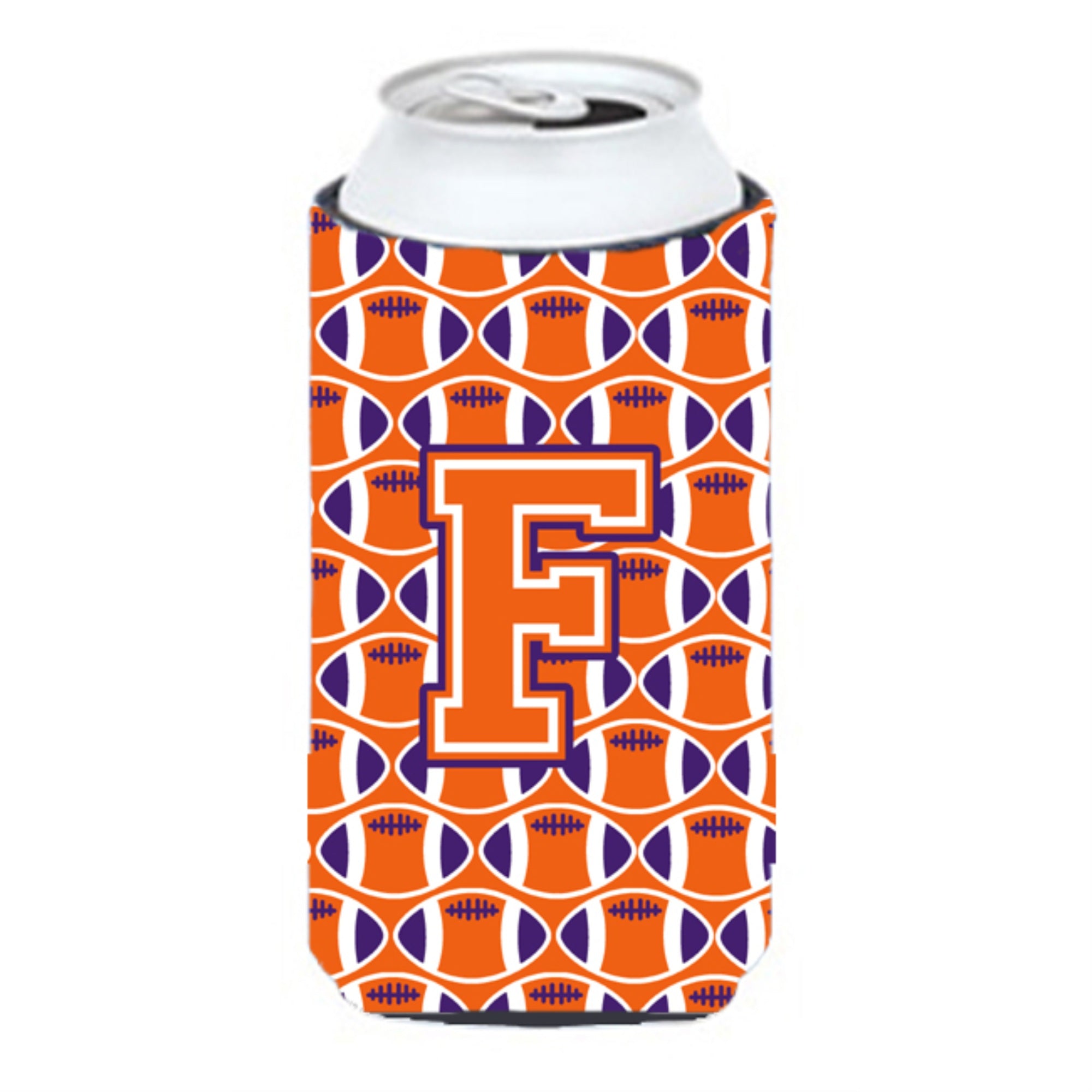 'Letter F Football Orange, White And Regalia Tall Boy Beverage Insulator Hugger Cj1072-Ftbc''