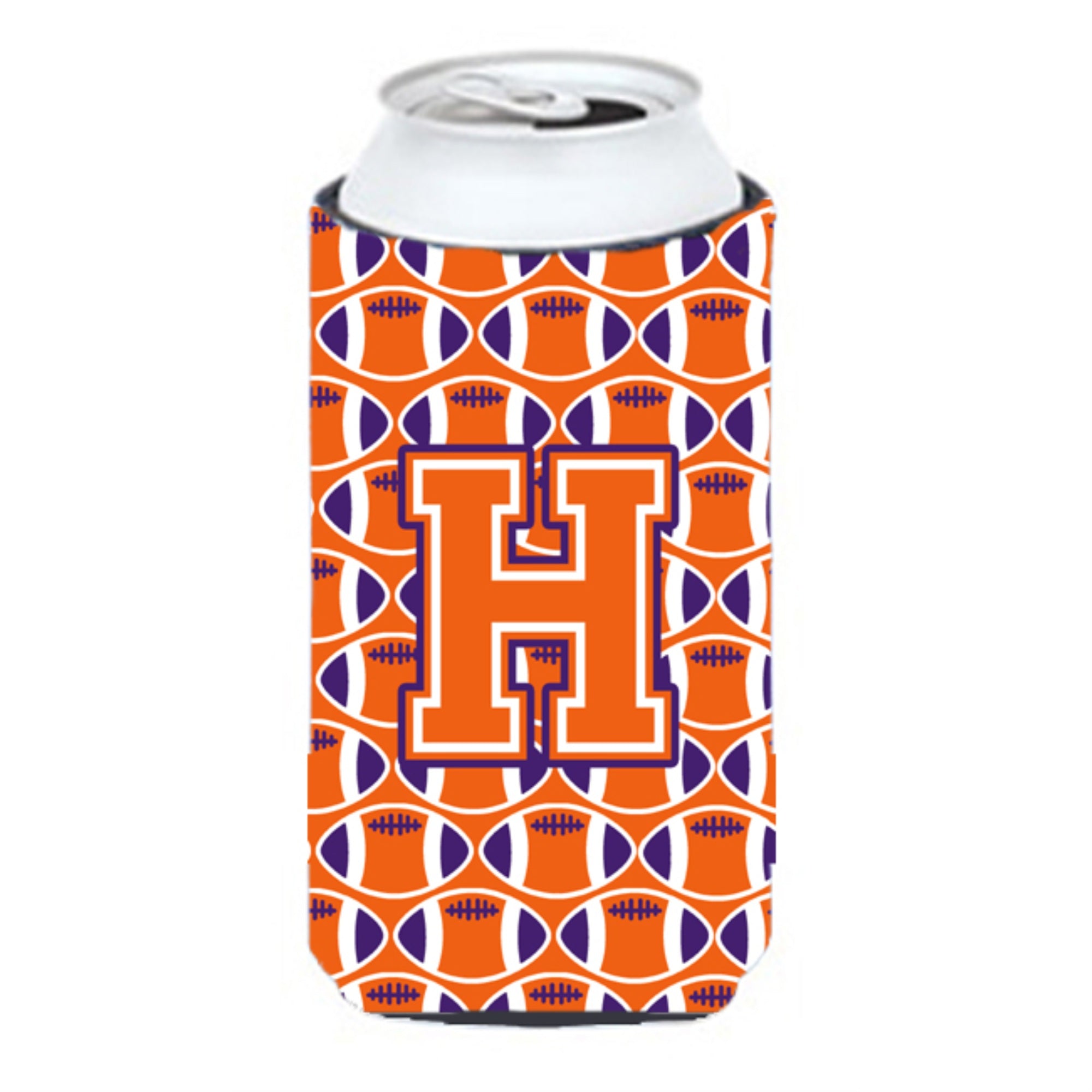 'Letter H Football Orange, White And Regalia Tall Boy Beverage Insulator Hugger Cj1072-Htbc''