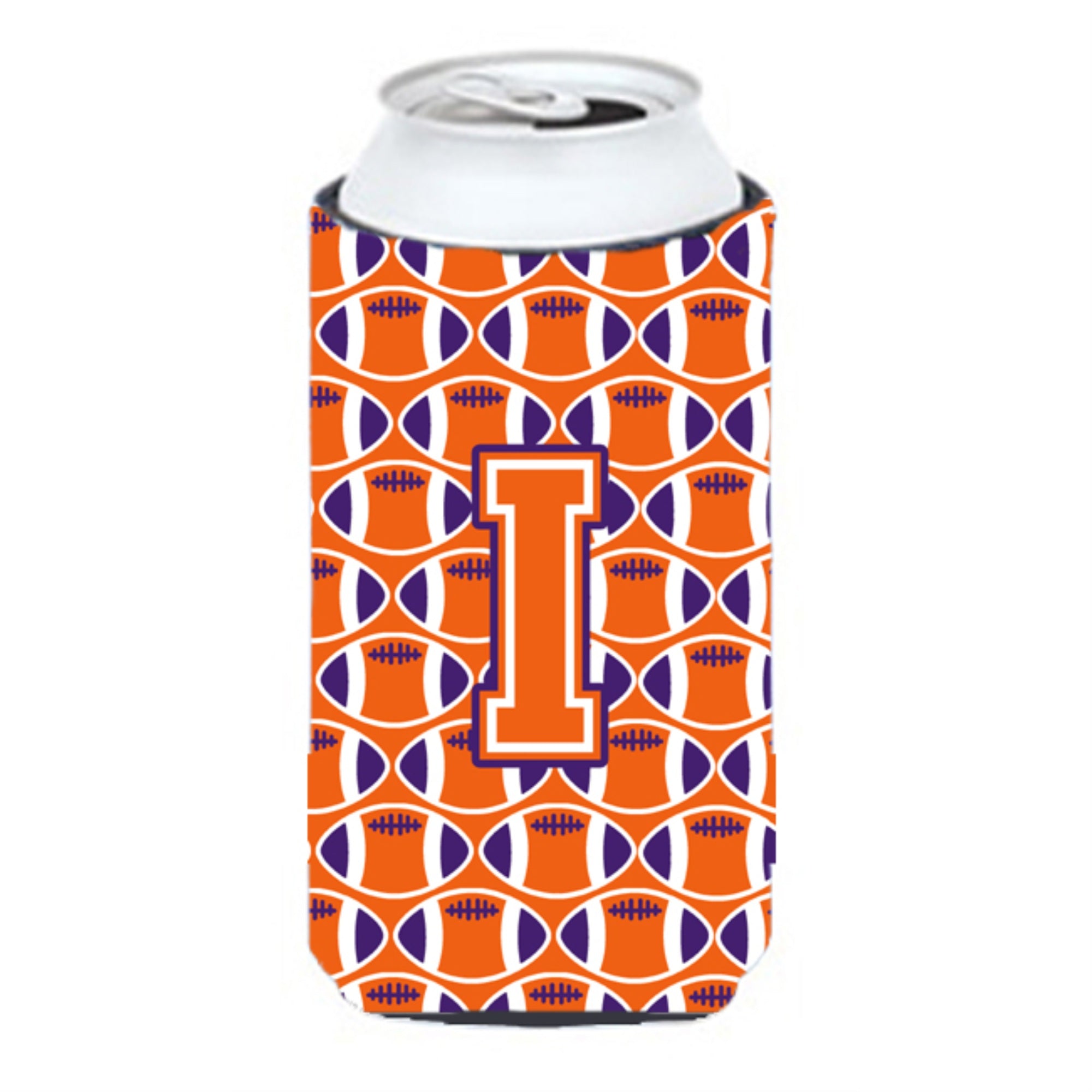 'Letter I Football Orange, White And Regalia Tall Boy Beverage Insulator Hugger Cj1072-Itbc''