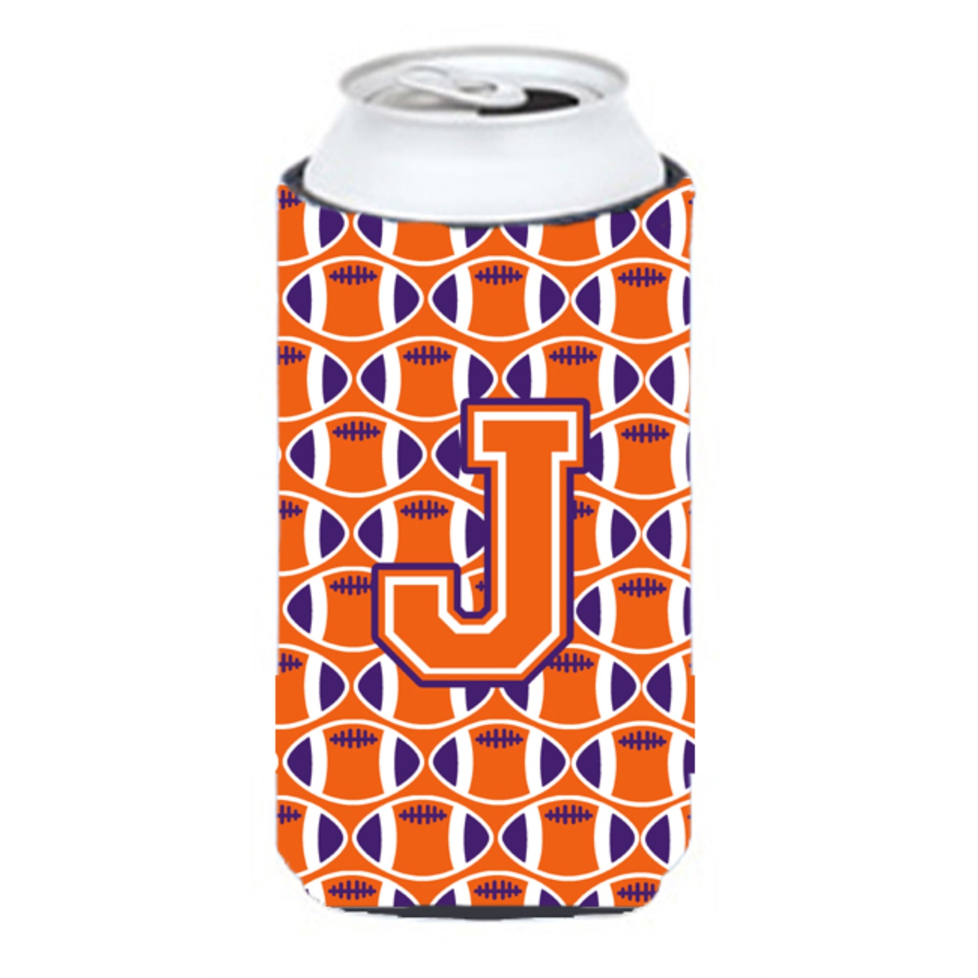 'Letter J Football Orange, White And Regalia Tall Boy Beverage Insulator Hugger Cj1072-Jtbc''