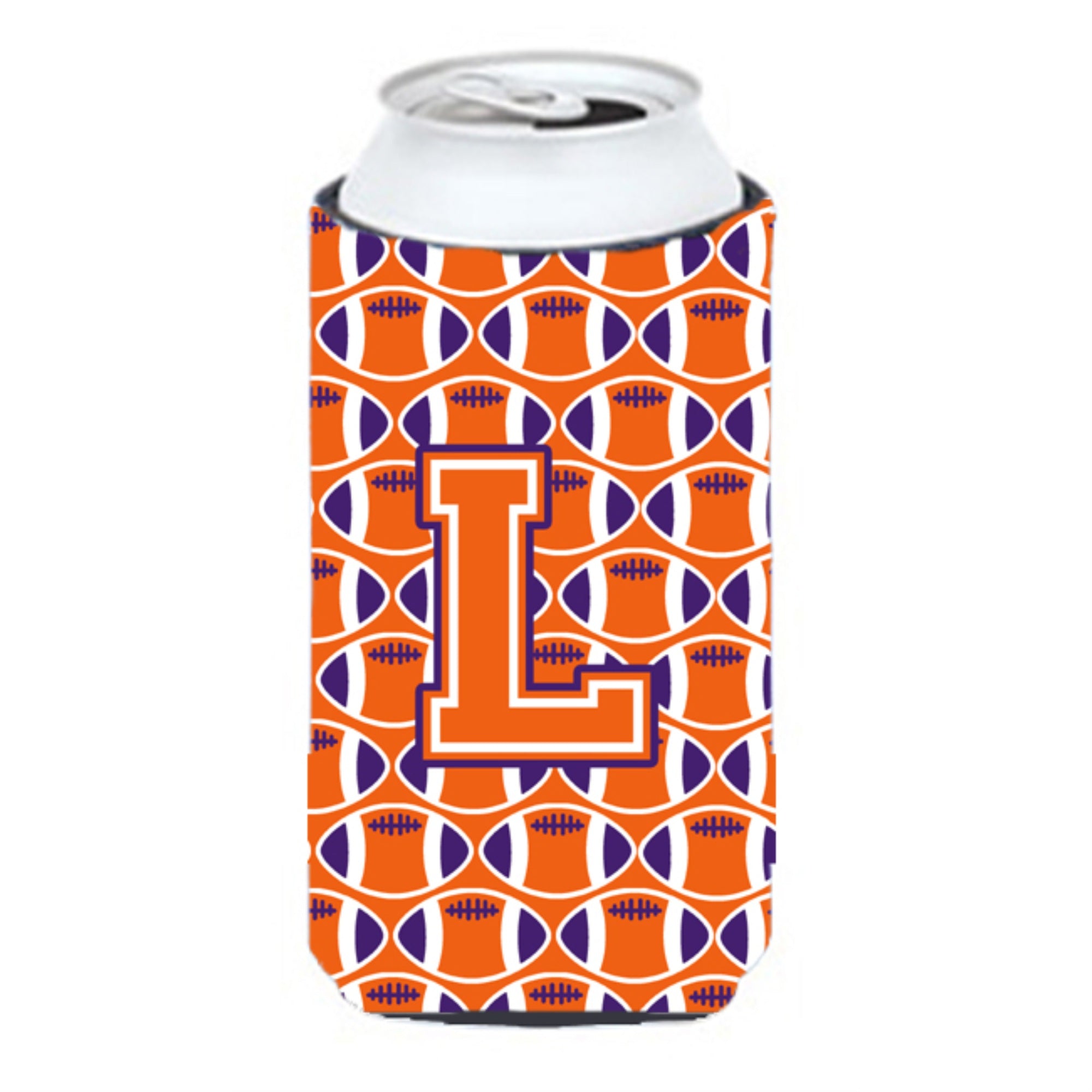 'Letter L Football Orange, White And Regalia Tall Boy Beverage Insulator Hugger Cj1072-Ltbc''