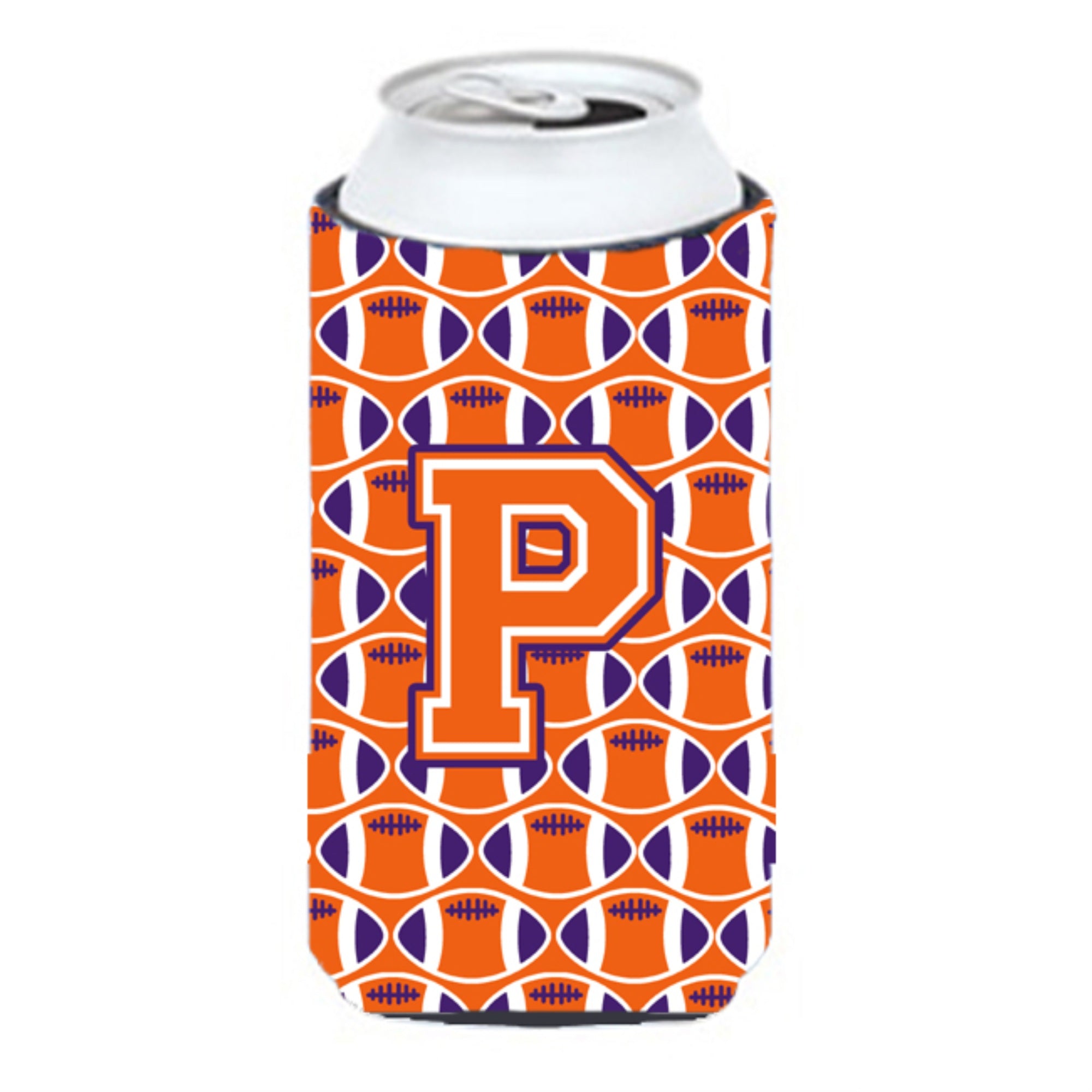'Letter P Football Orange, White And Regalia Tall Boy Beverage Insulator Hugger Cj1072-Ptbc''