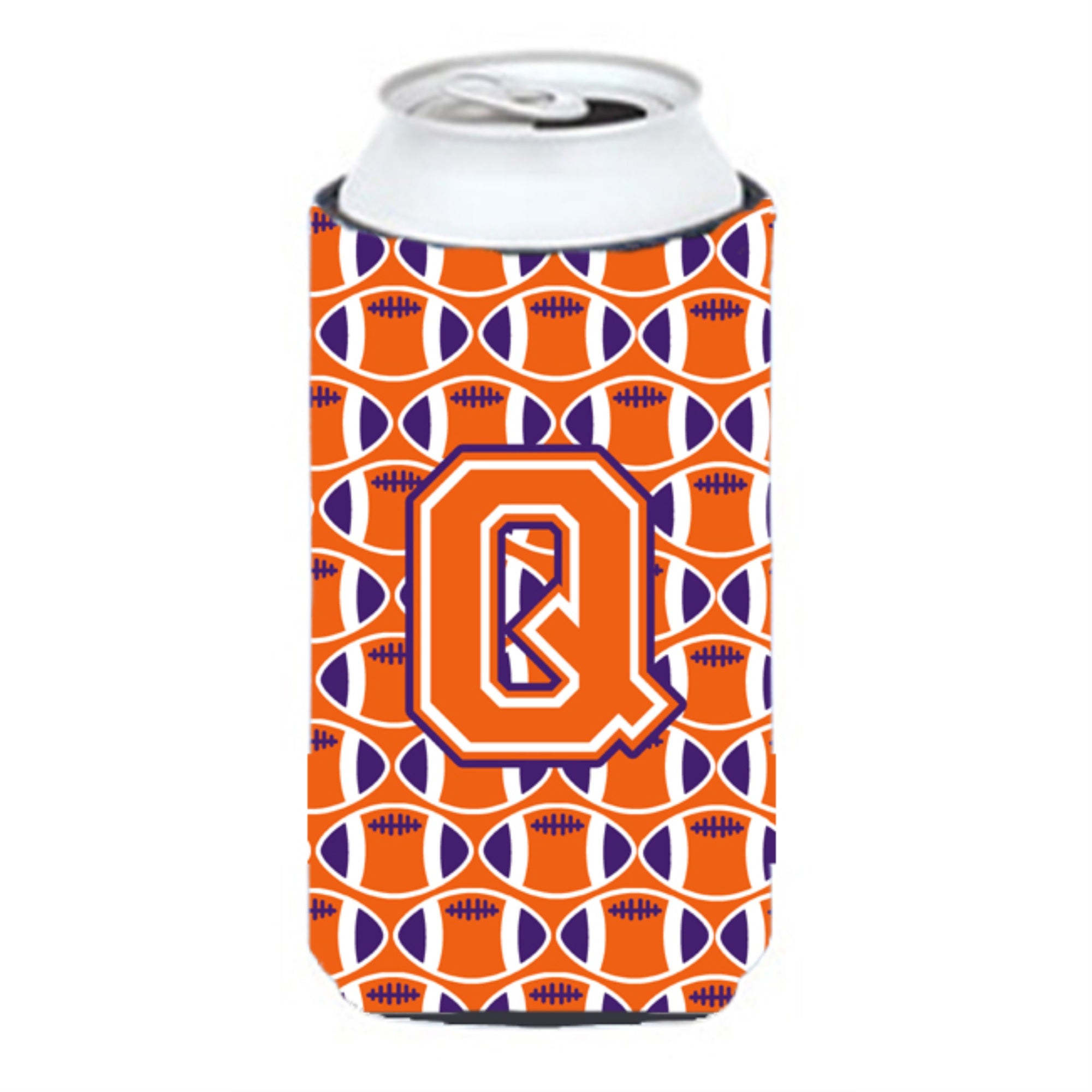 'Letter Q Football Orange, White And Regalia Tall Boy Beverage Insulator Hugger Cj1072-Qtbc''