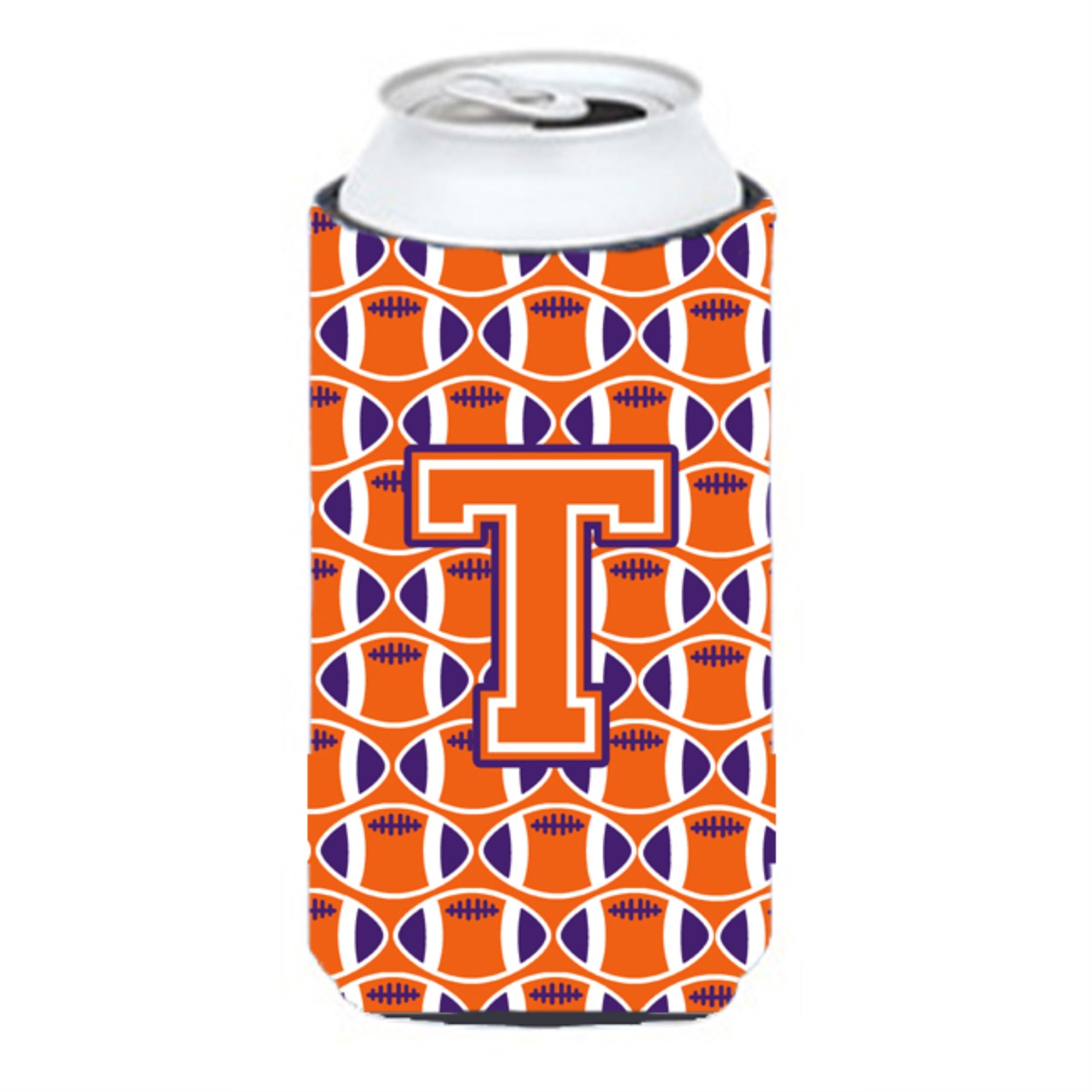 'Letter T Football Orange, White And Regalia Tall Boy Beverage Insulator Hugger Cj1072-Ttbc''