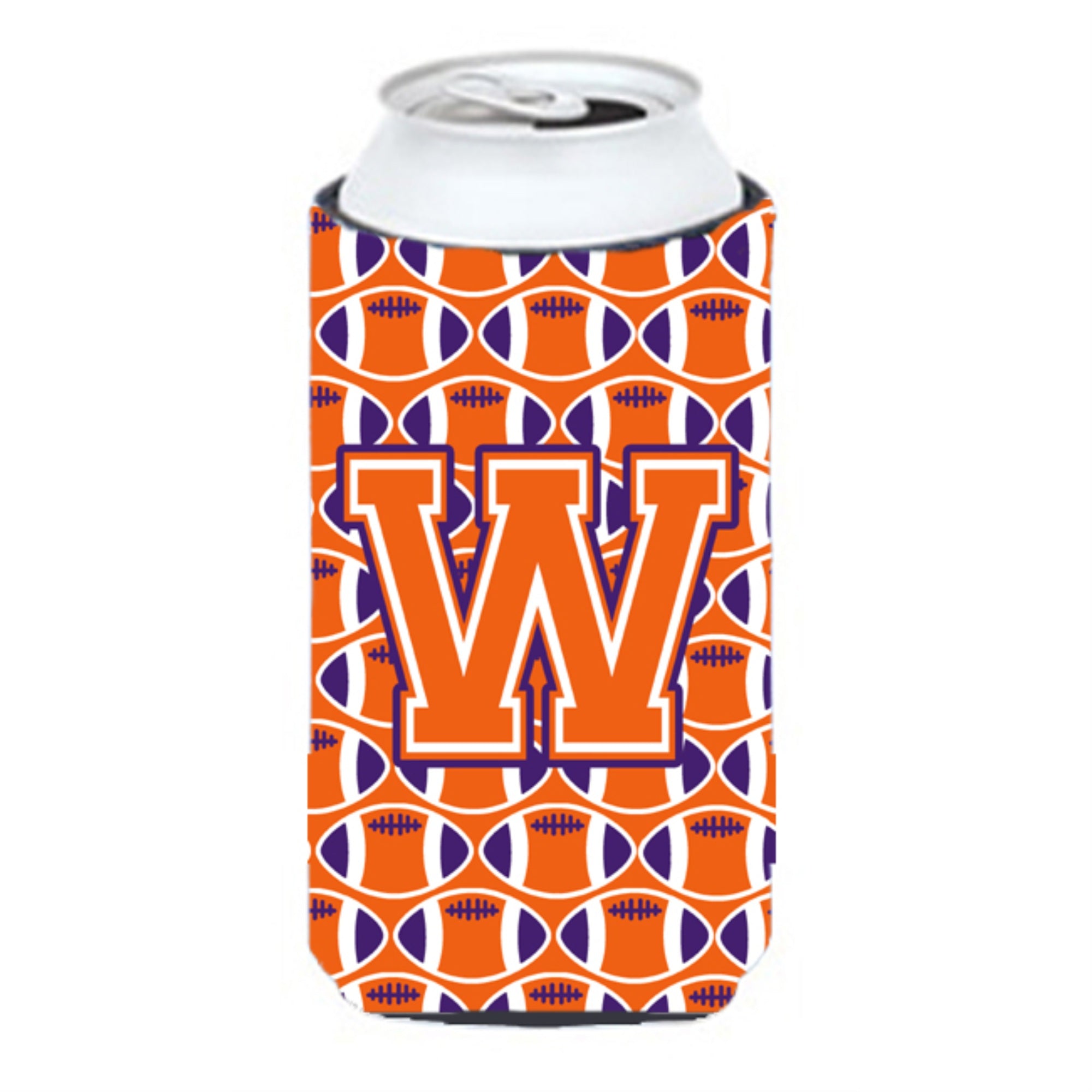 'Letter W Football Orange, White And Regalia Tall Boy Beverage Insulator Hugger Cj1072-Wtbc''