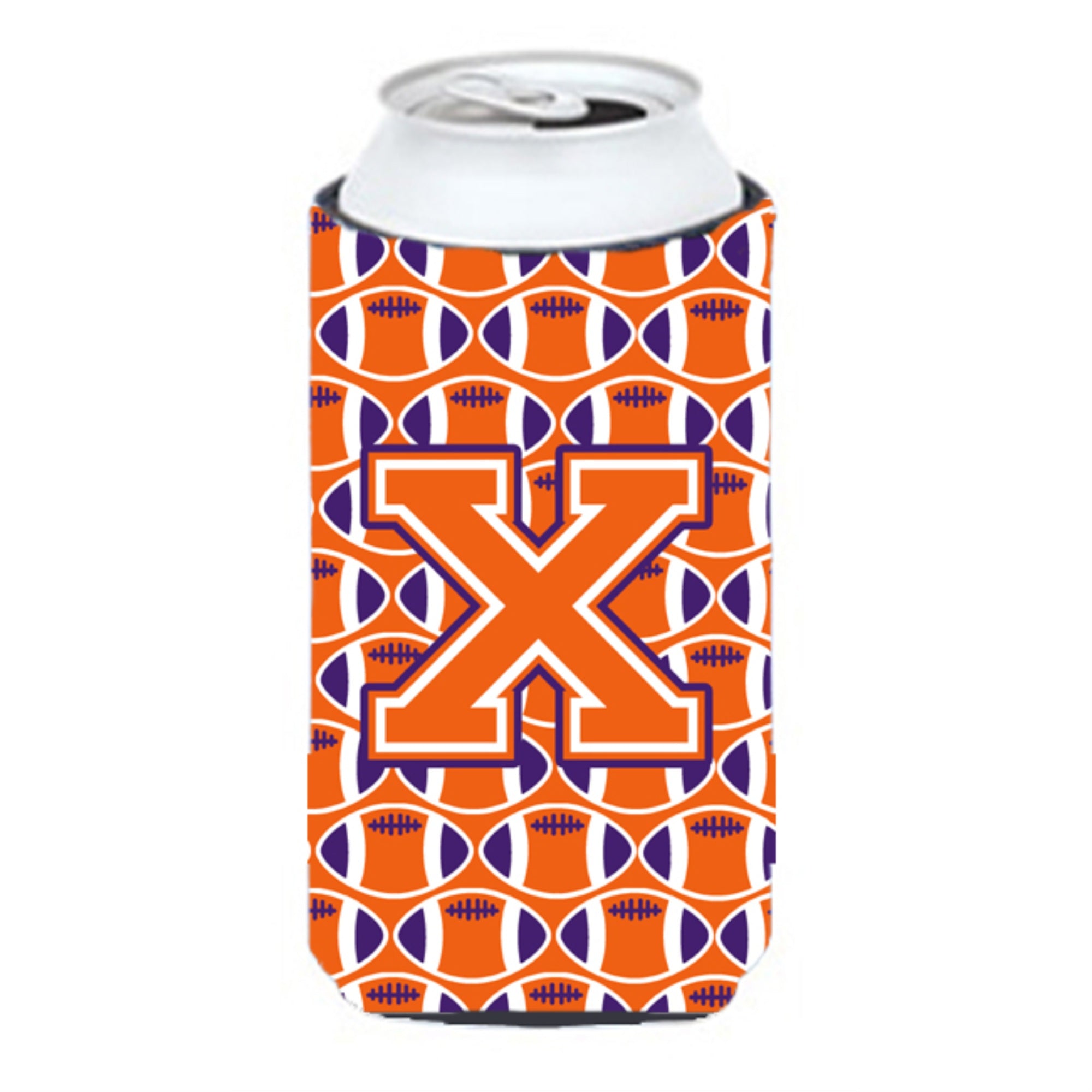 'Letter X Football Orange, White And Regalia Tall Boy Beverage Insulator Hugger Cj1072-Xtbc''