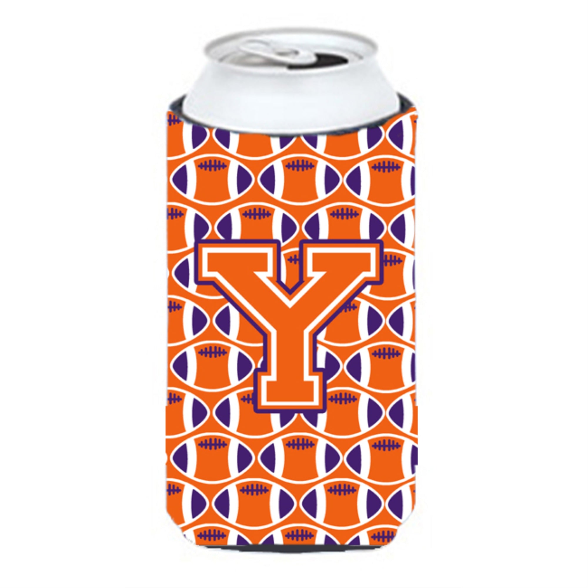 'Letter Y Football Orange, White And Regalia Tall Boy Beverage Insulator Hugger Cj1072-Ytbc''