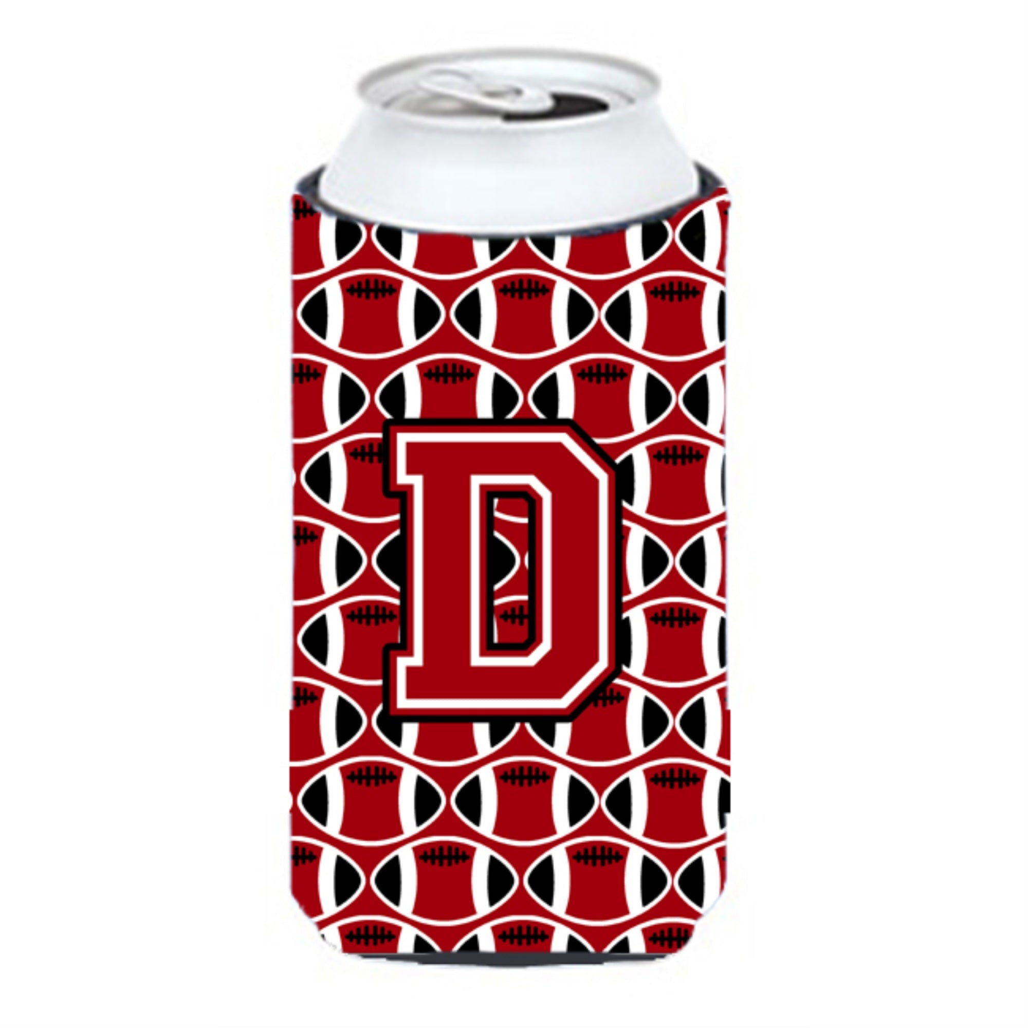 'Letter D Football Red, Black And White Tall Boy Beverage Insulator Hugger Cj1073-Dtbc''