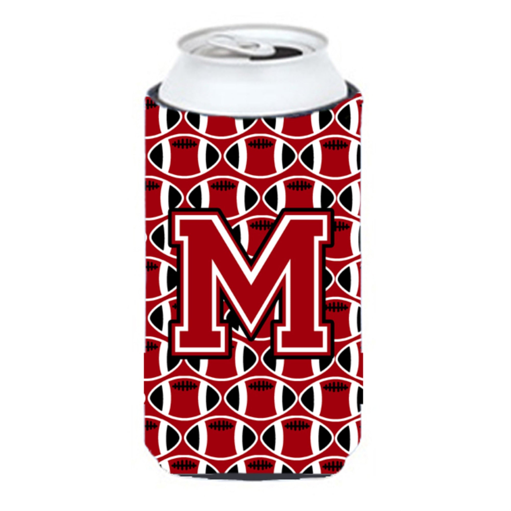 'Letter M Football Red, Black And White Tall Boy Beverage Insulator Hugger Cj1073-Mtbc''