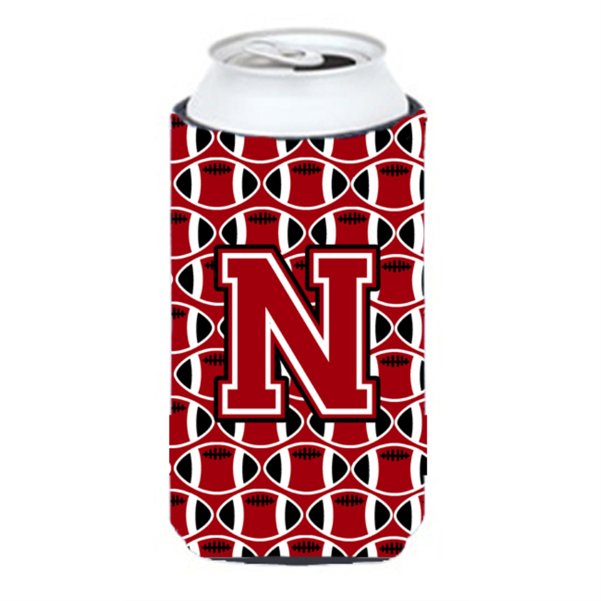 'Letter N Football Red, Black And White Tall Boy Beverage Insulator Hugger Cj1073-Ntbc''