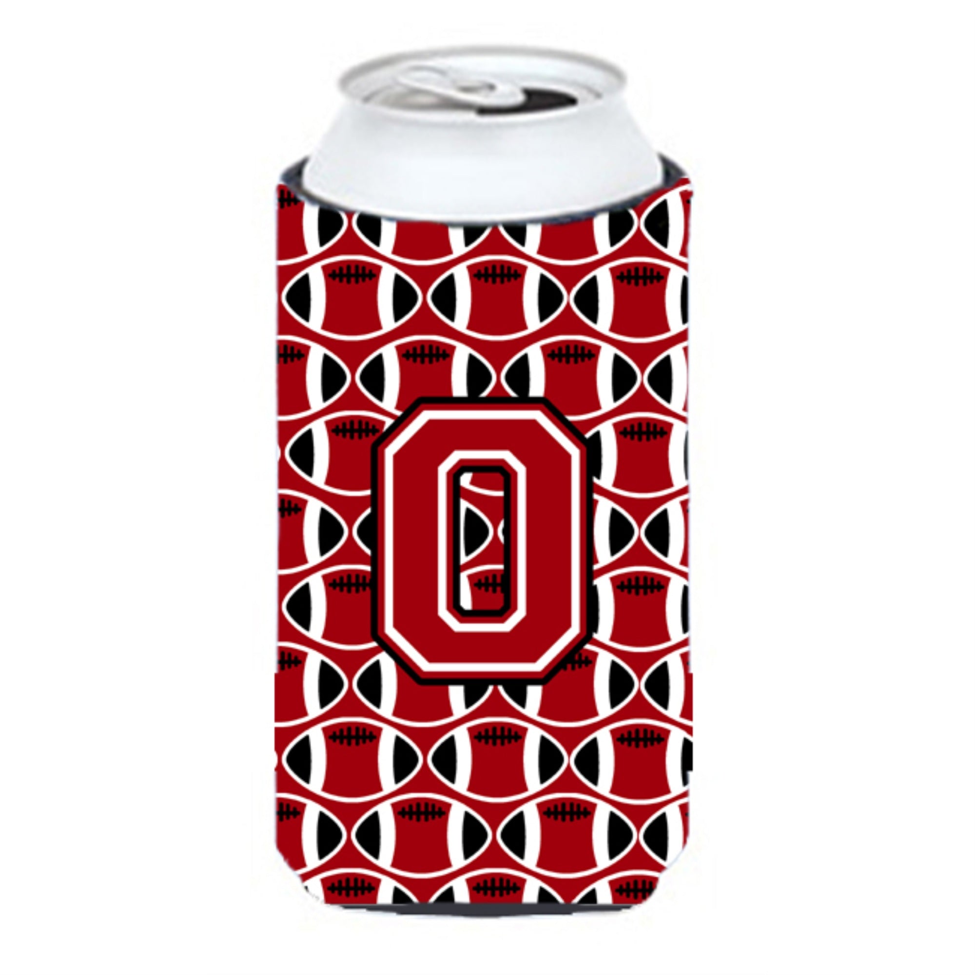 'Letter O Football Red, Black And White Tall Boy Beverage Insulator Hugger Cj1073-Otbc''