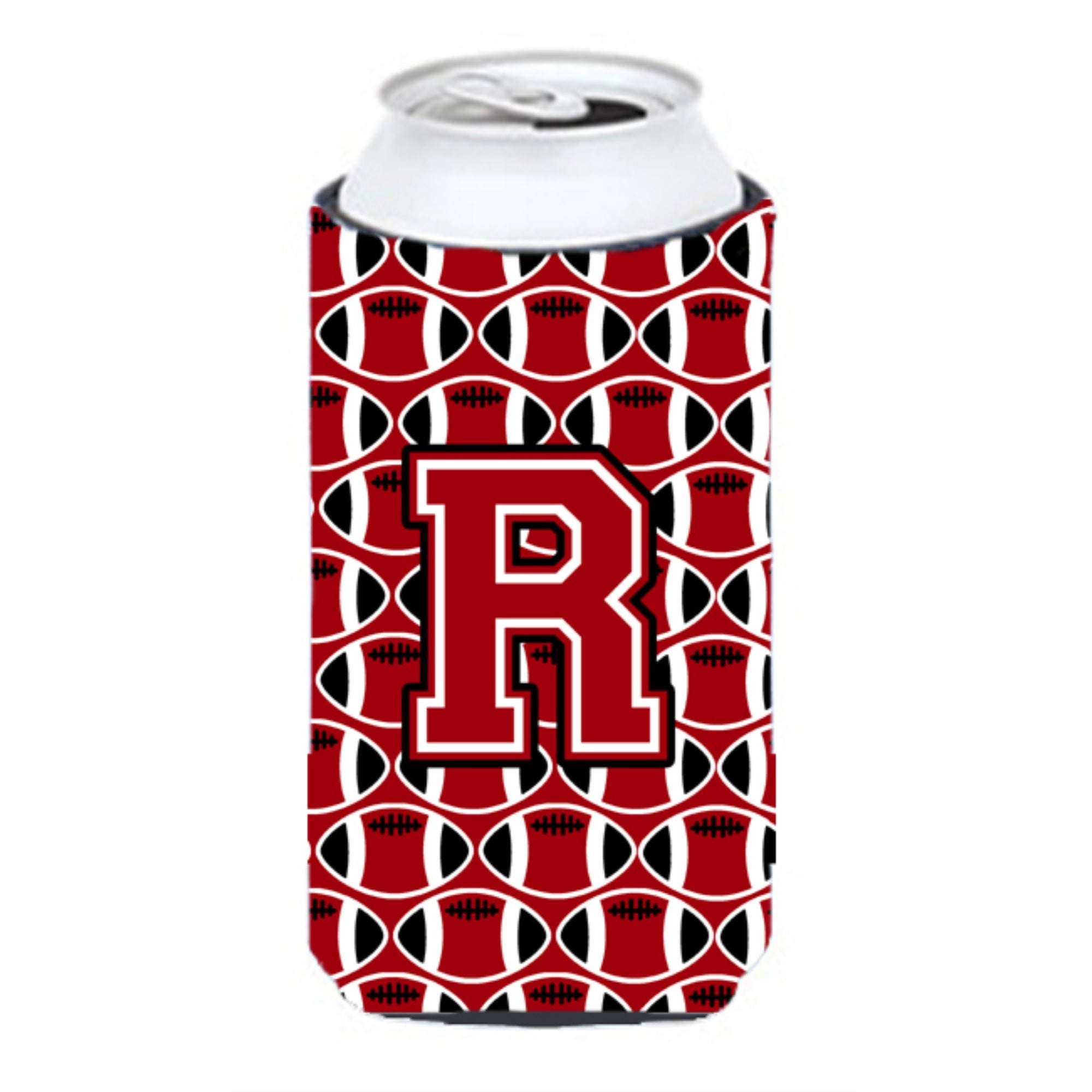 'Letter R Football Red, Black And White Tall Boy Beverage Insulator Hugger Cj1073-Rtbc''