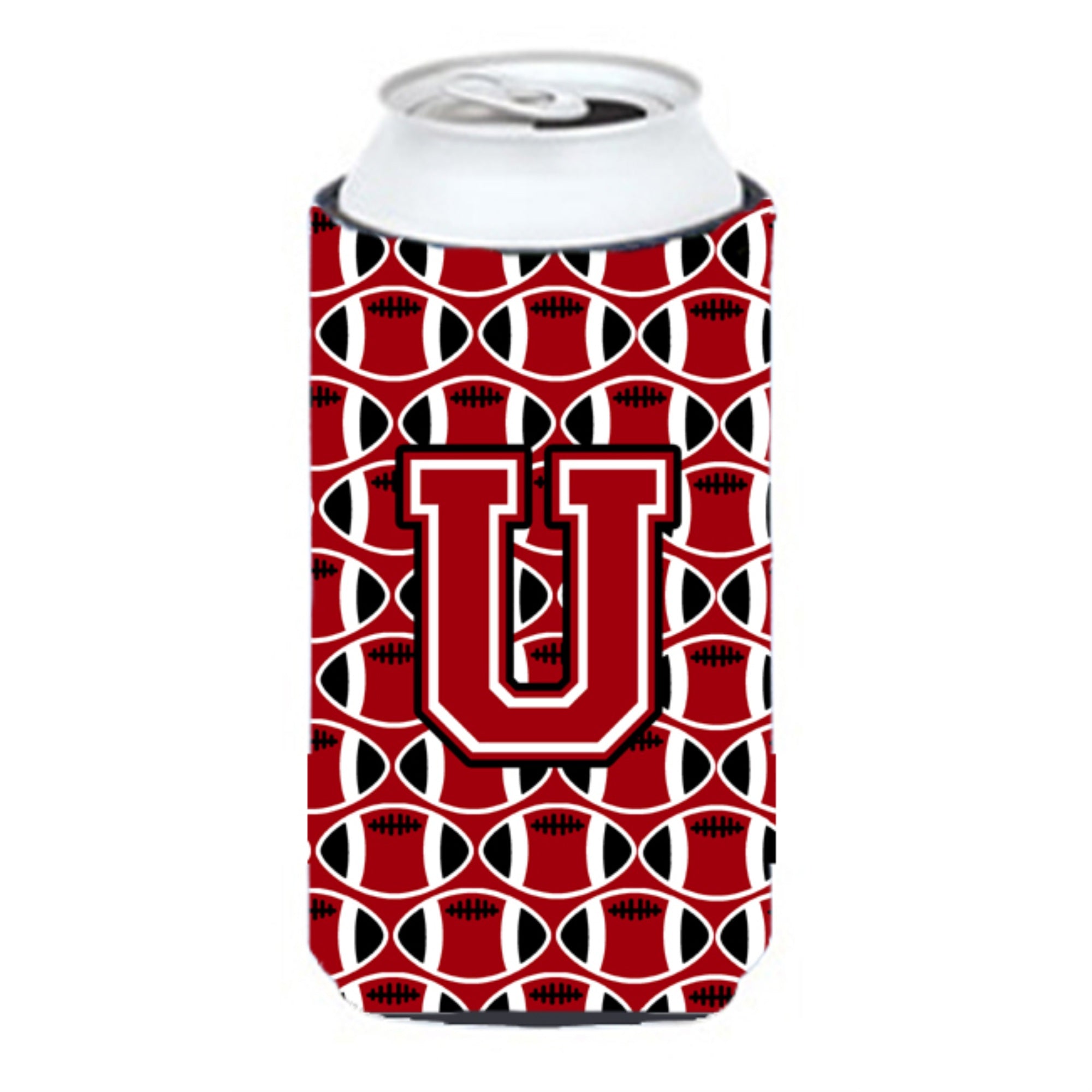 'Letter U Football Red, Black And White Tall Boy Beverage Insulator Hugger Cj1073-Utbc''