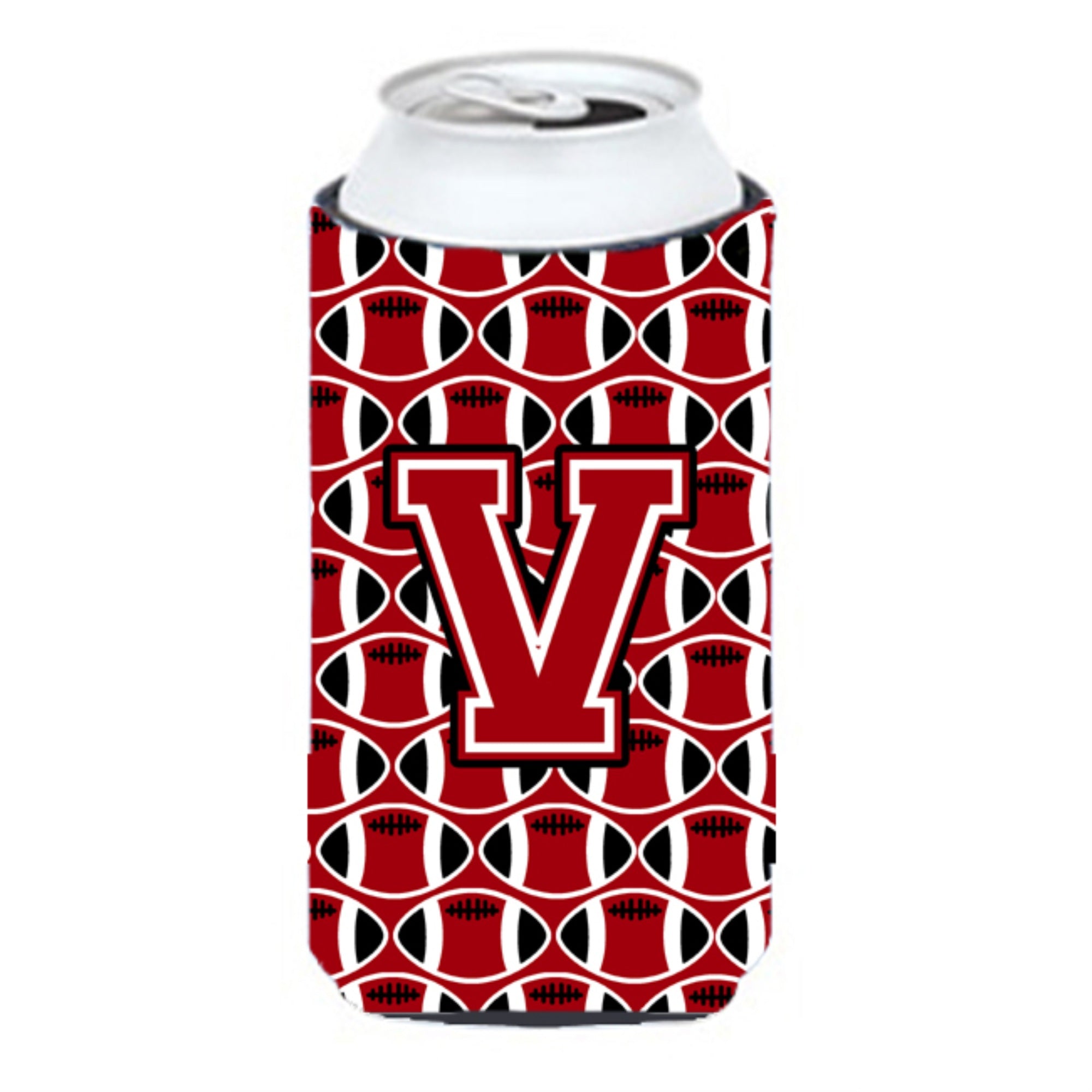 'Letter V Football Red, Black And White Tall Boy Beverage Insulator Hugger Cj1073-Vtbc''