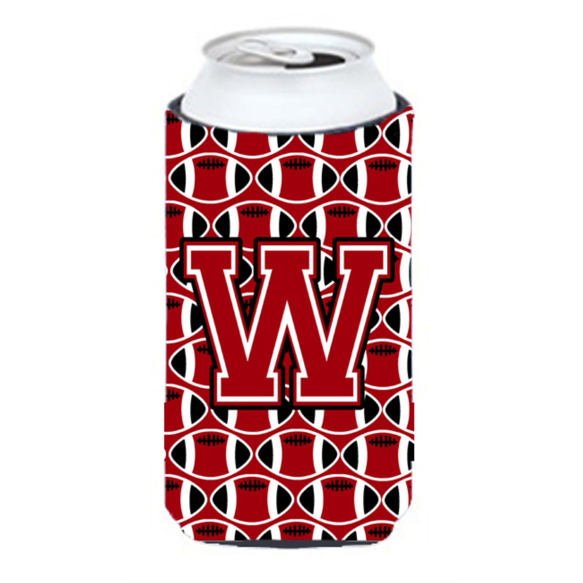 'Letter W Football Red, Black And White Tall Boy Beverage Insulator Hugger Cj1073-Wtbc''