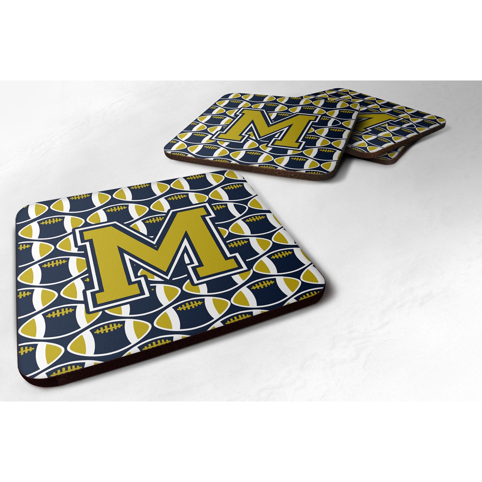 'Caroline'S Treasures Cj1074-Mfc Letter M Football Blue And Gold Foam Coaster (Set Of 4), 3.5'''', Multicolor''