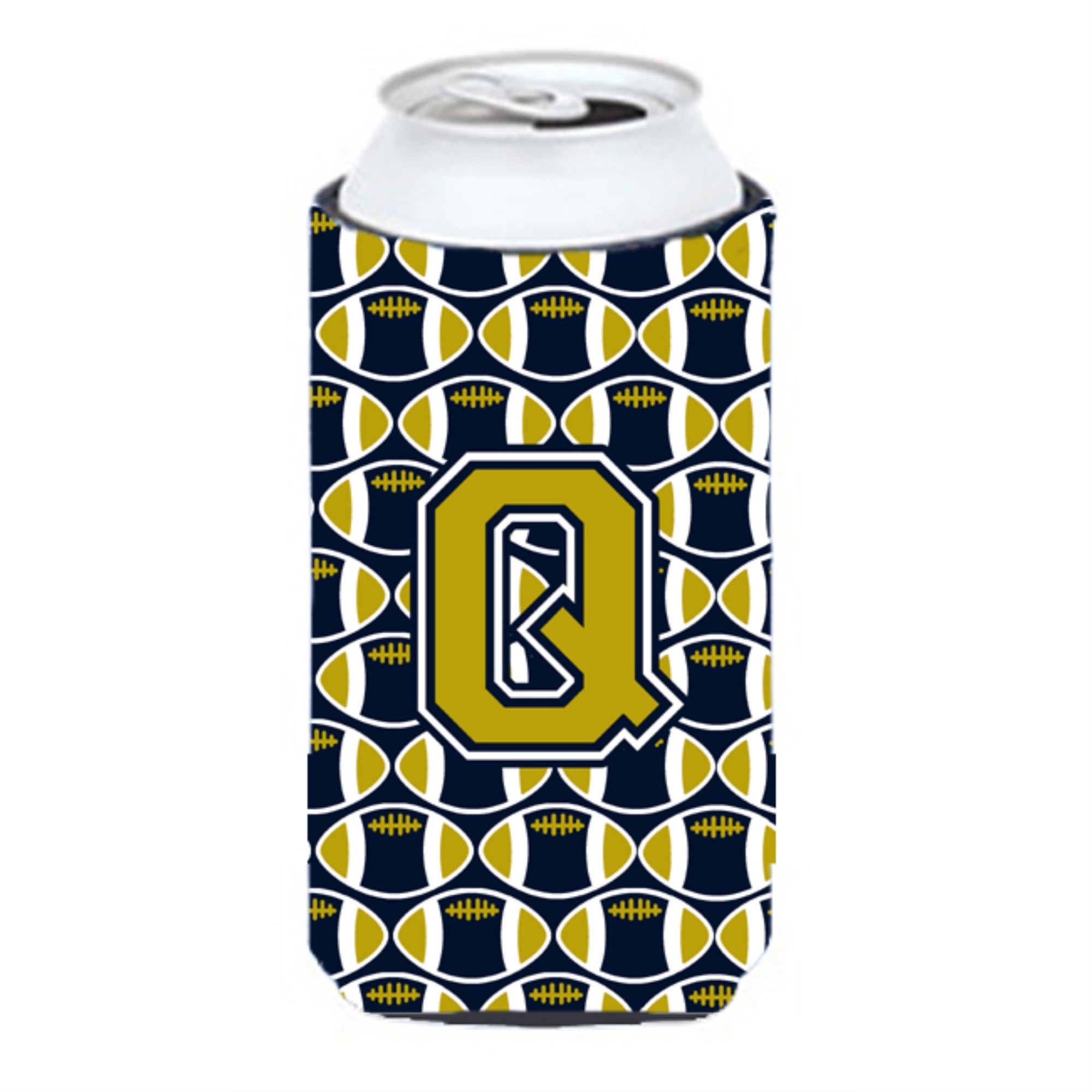 Letter Q Football Blue And Gold Tall Boy Beverage Insulator Hugger Cj1074-Qtbc