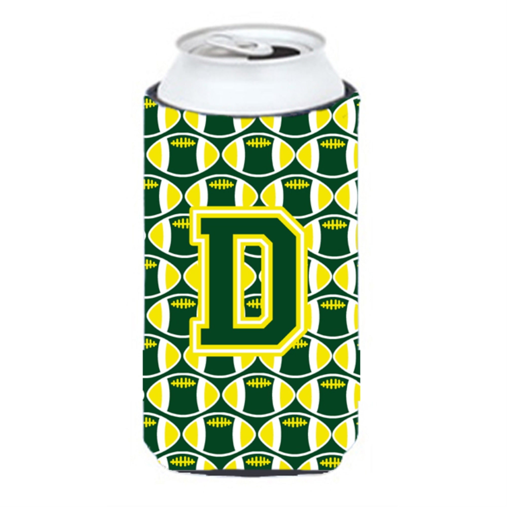 Letter D Football Green And Yellow Tall Boy Beverage Insulator Hugger Cj1075-Dtbc