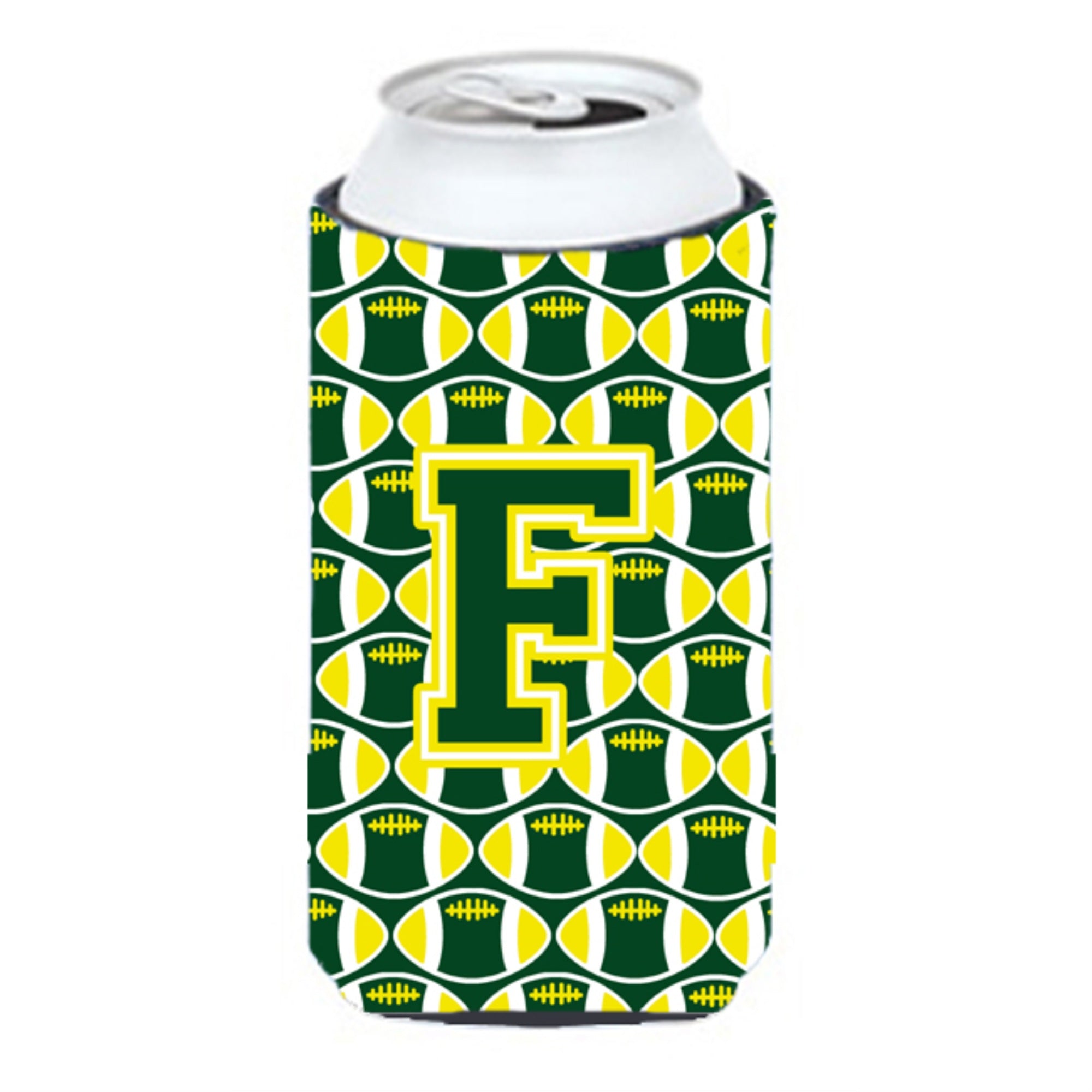 Letter F Football Green And Yellow Tall Boy Beverage Insulator Hugger Cj1075-Ftbc