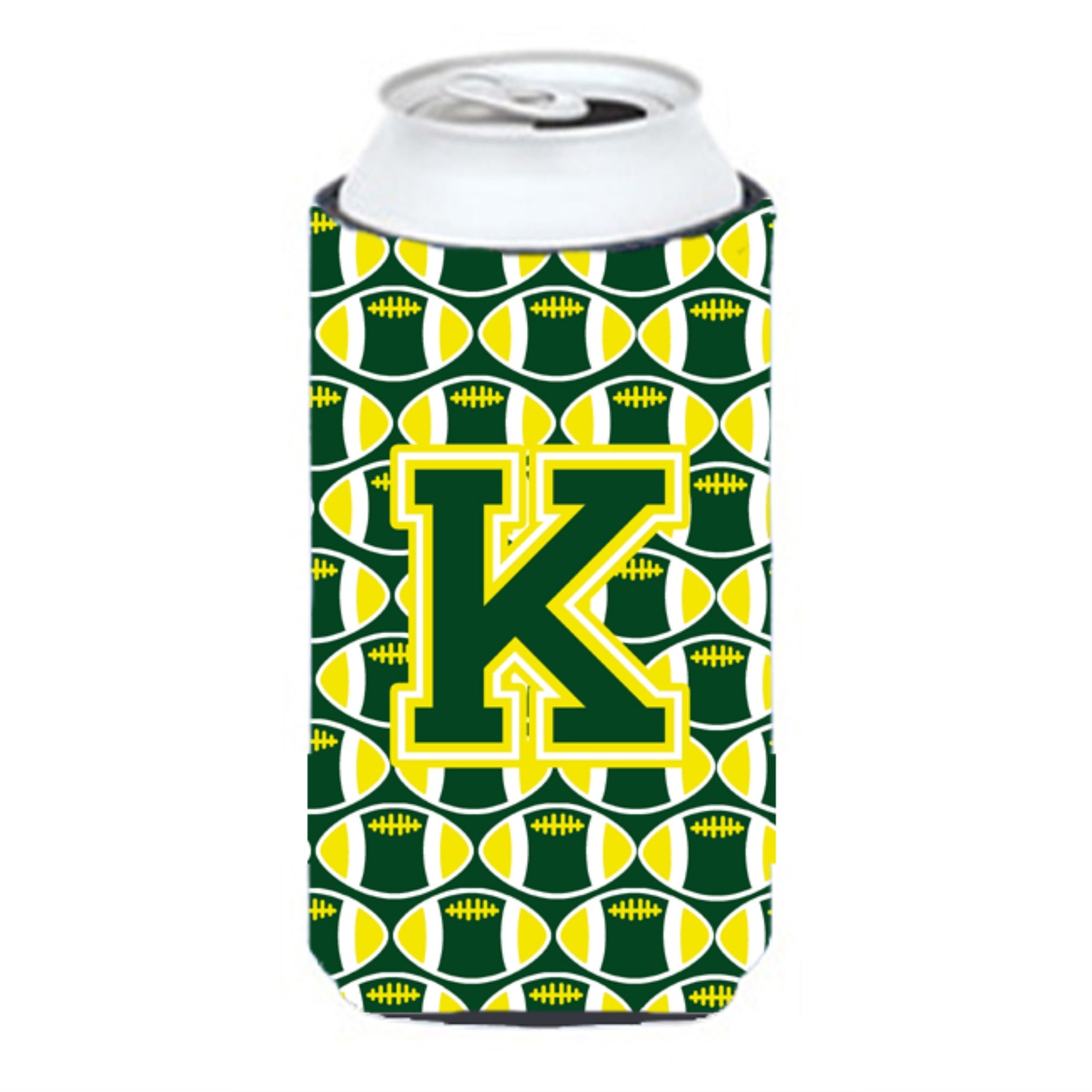 Letter K Football Green And Yellow Tall Boy Beverage Insulator Hugger Cj1075-Ktbc