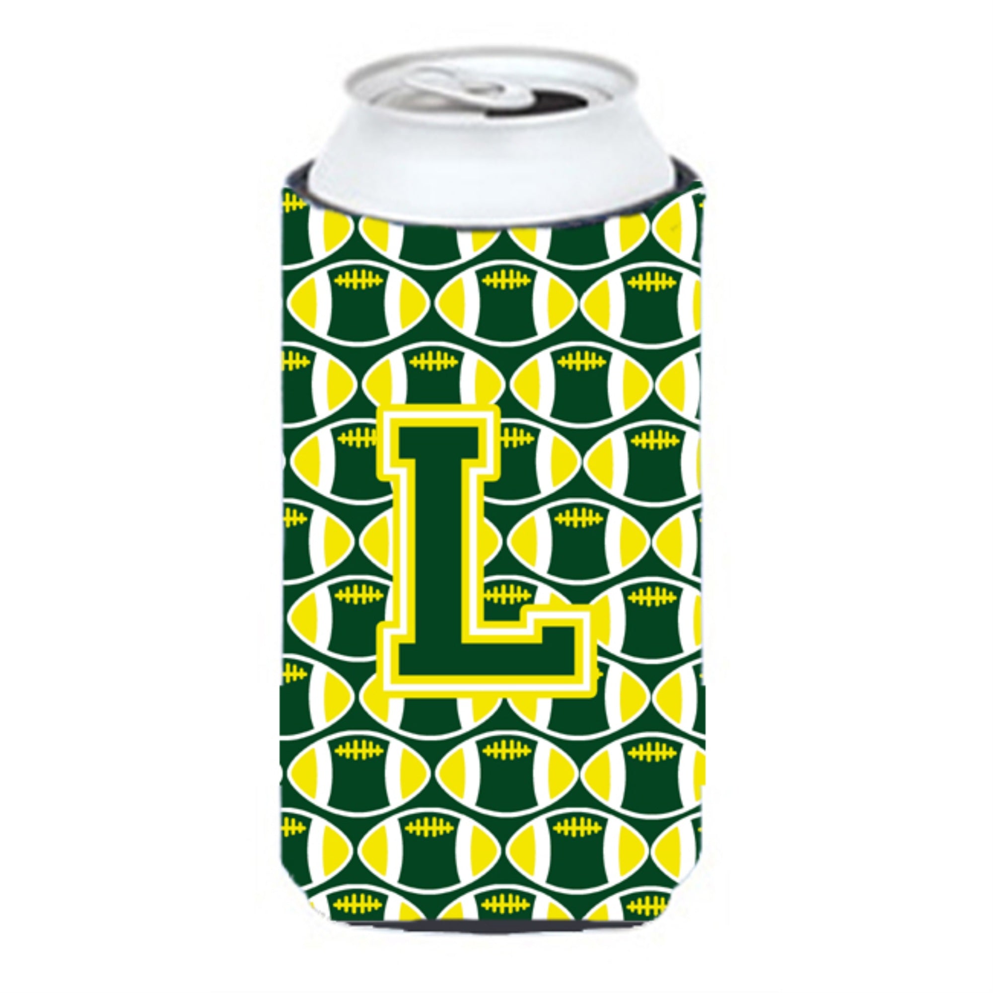 Letter L Football Green And Yellow Tall Boy Beverage Insulator Hugger Cj1075-Ltbc