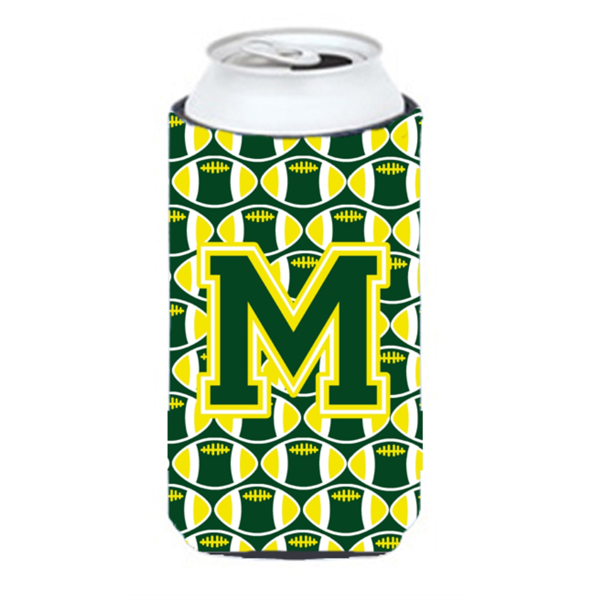 Letter M Football Green And Yellow Tall Boy Beverage Insulator Hugger Cj1075-Mtbc