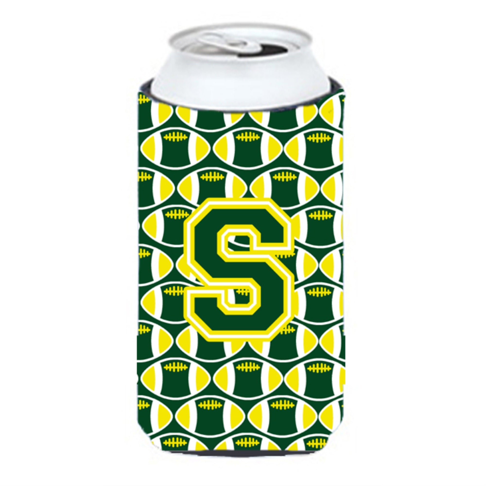 Letter S Football Green And Yellow Tall Boy Beverage Insulator Hugger Cj1075-Stbc