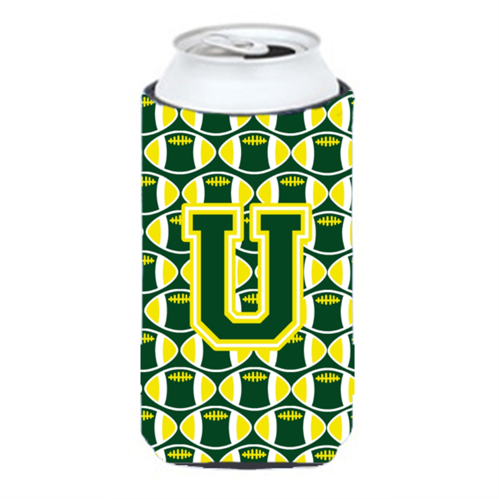 Letter U Football Green And Yellow Tall Boy Beverage Insulator Hugger Cj1075-Utbc