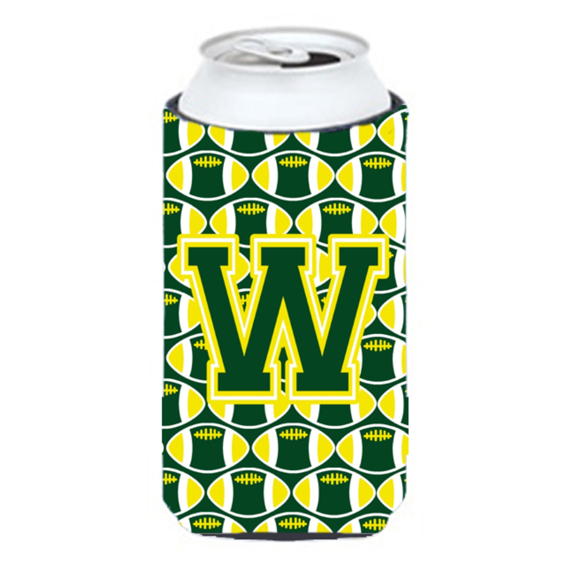 Letter W Football Green And Yellow Tall Boy Beverage Insulator Hugger Cj1075-Wtbc