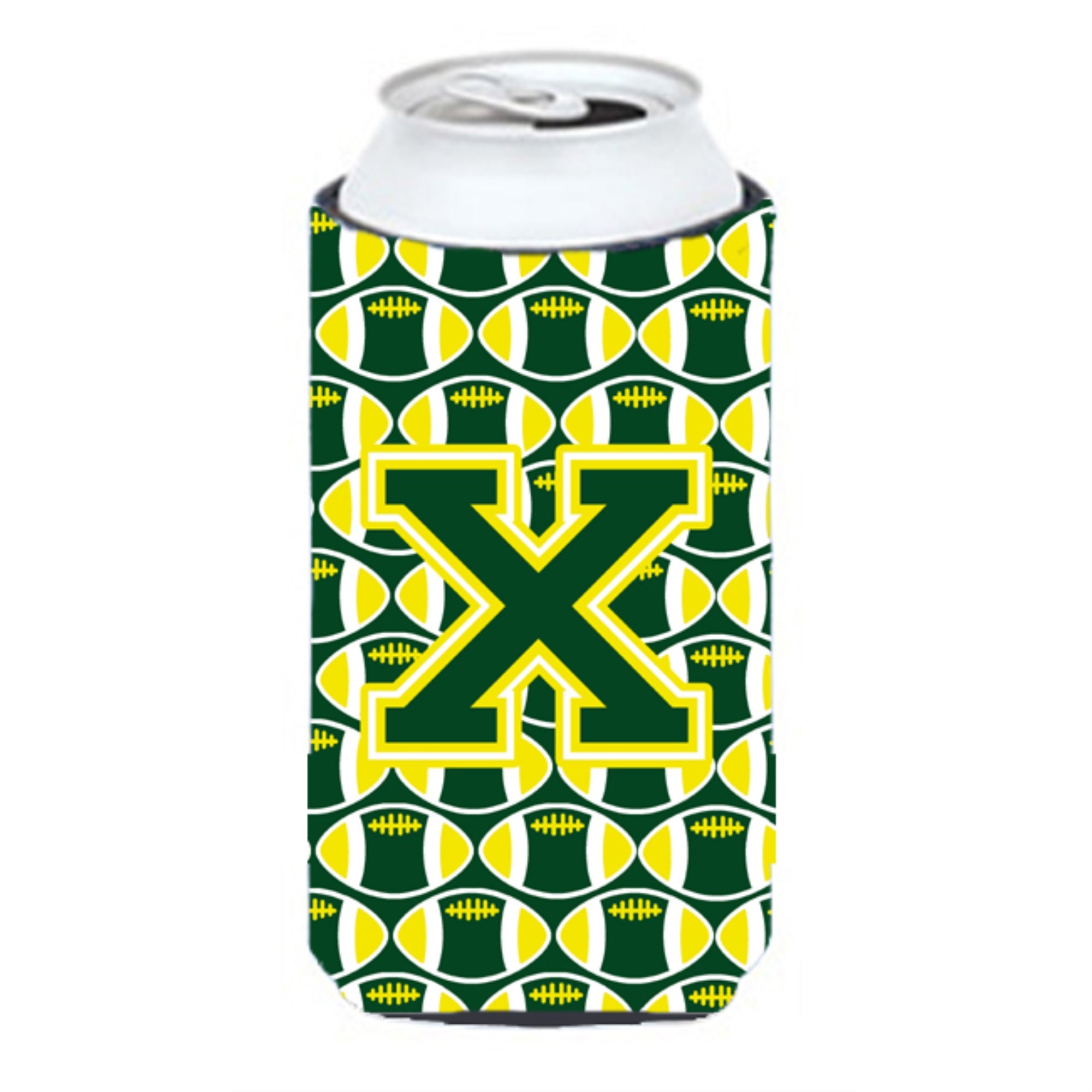 Letter X Football Green And Yellow Tall Boy Beverage Insulator Hugger Cj1075-Xtbc