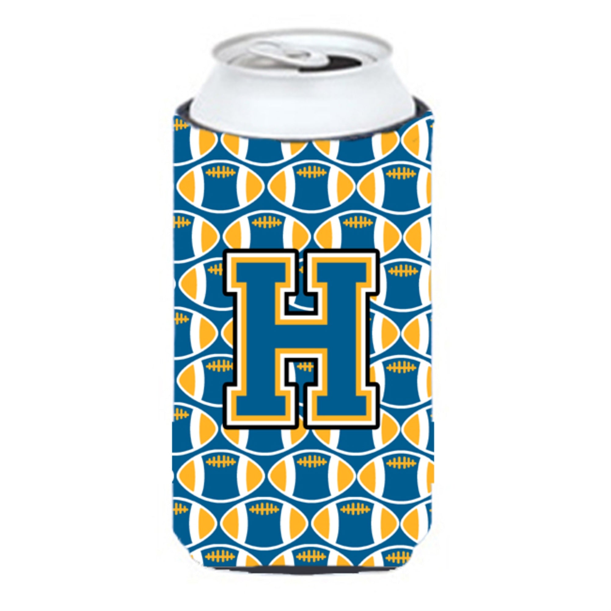 Letter H Football Blue And Gold Tall Boy Beverage Insulator Hugger Cj1077-Htbc