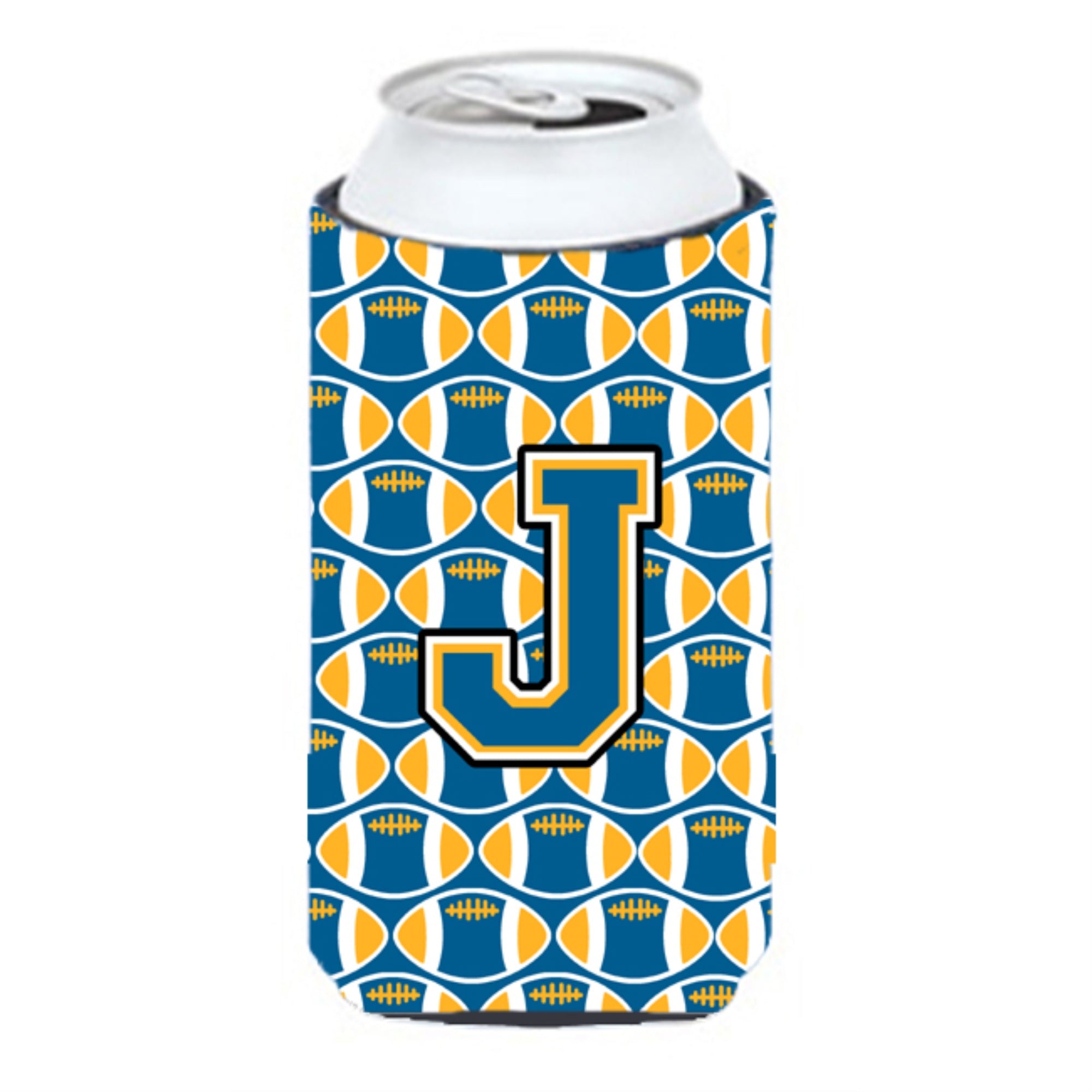 Letter J Football Blue And Gold Tall Boy Beverage Insulator Hugger Cj1077-Jtbc
